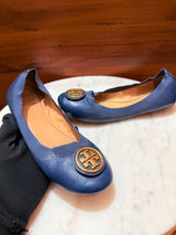 Tory Burch Minnie Travel Logo Medallion Leather Ballet Flats