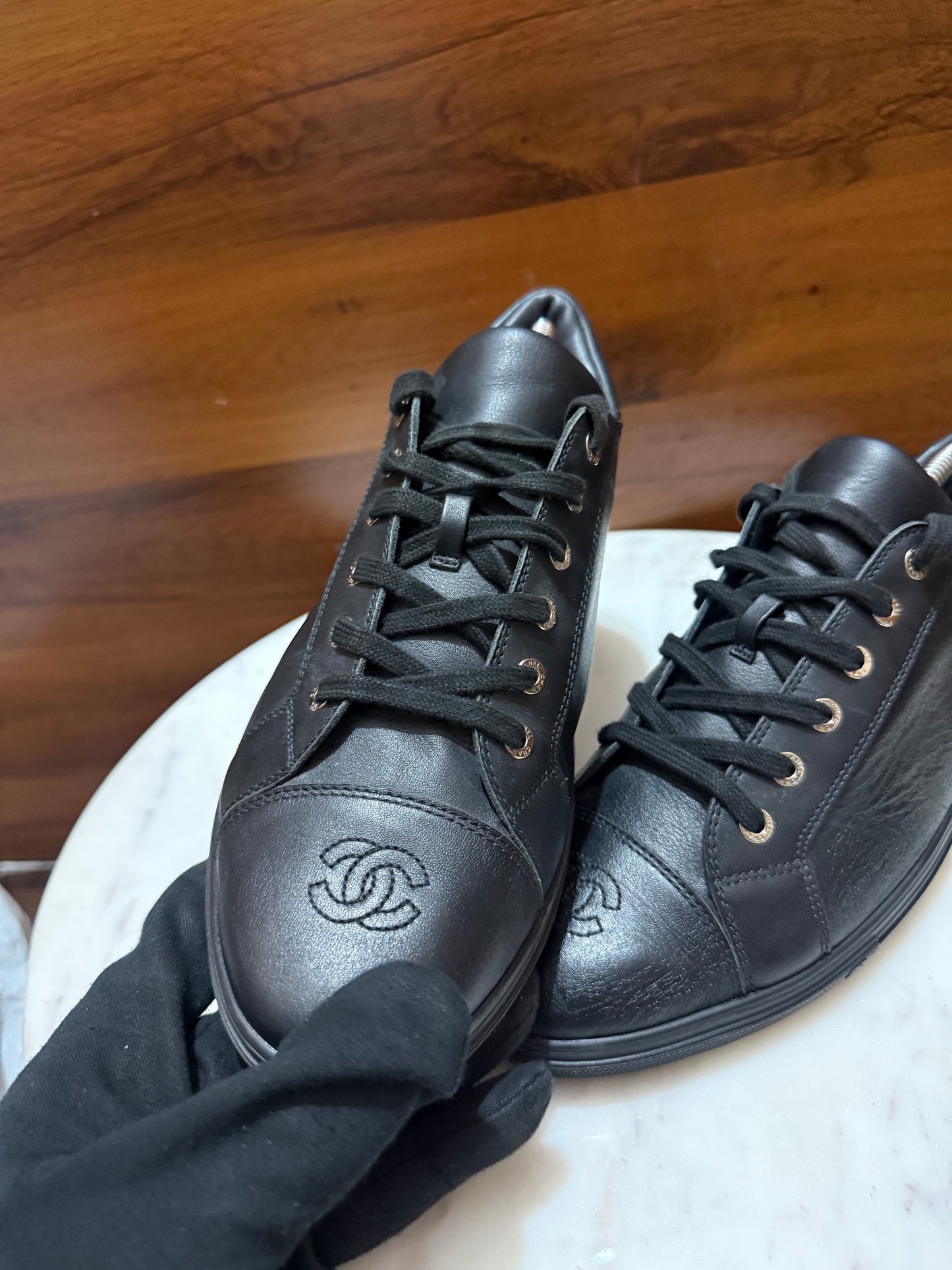Chanel Interlocking CC Embroidered Leather Low-Top Sneakers
