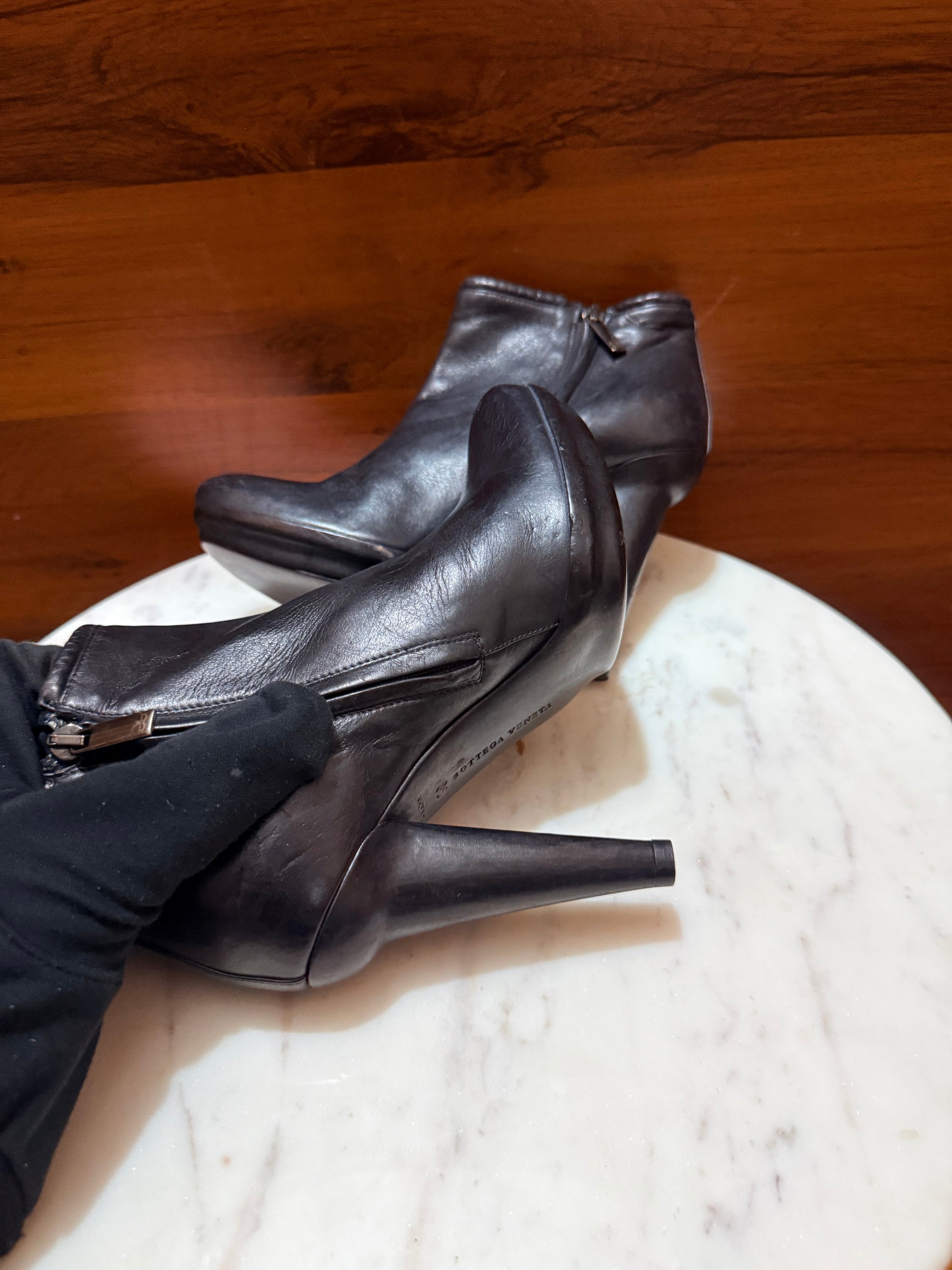 Bottega Veneta Intrecciato Trim Platform Heeled Ankle Boots