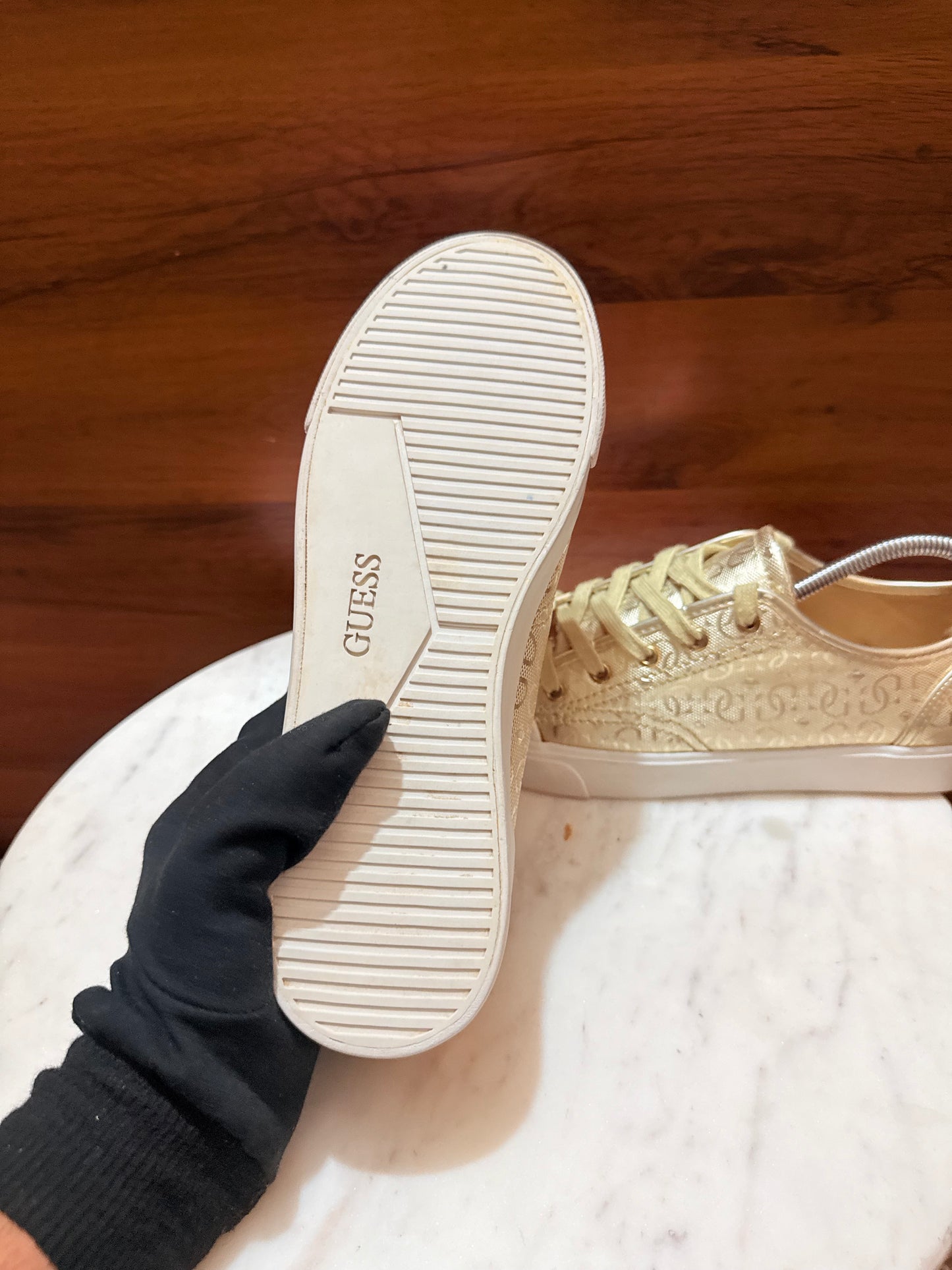 Guess Script Logo Metallic Canvas Sneakers