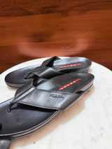 Prada Linea Rossa Metal Logo Leather Flip-Flop Sandals