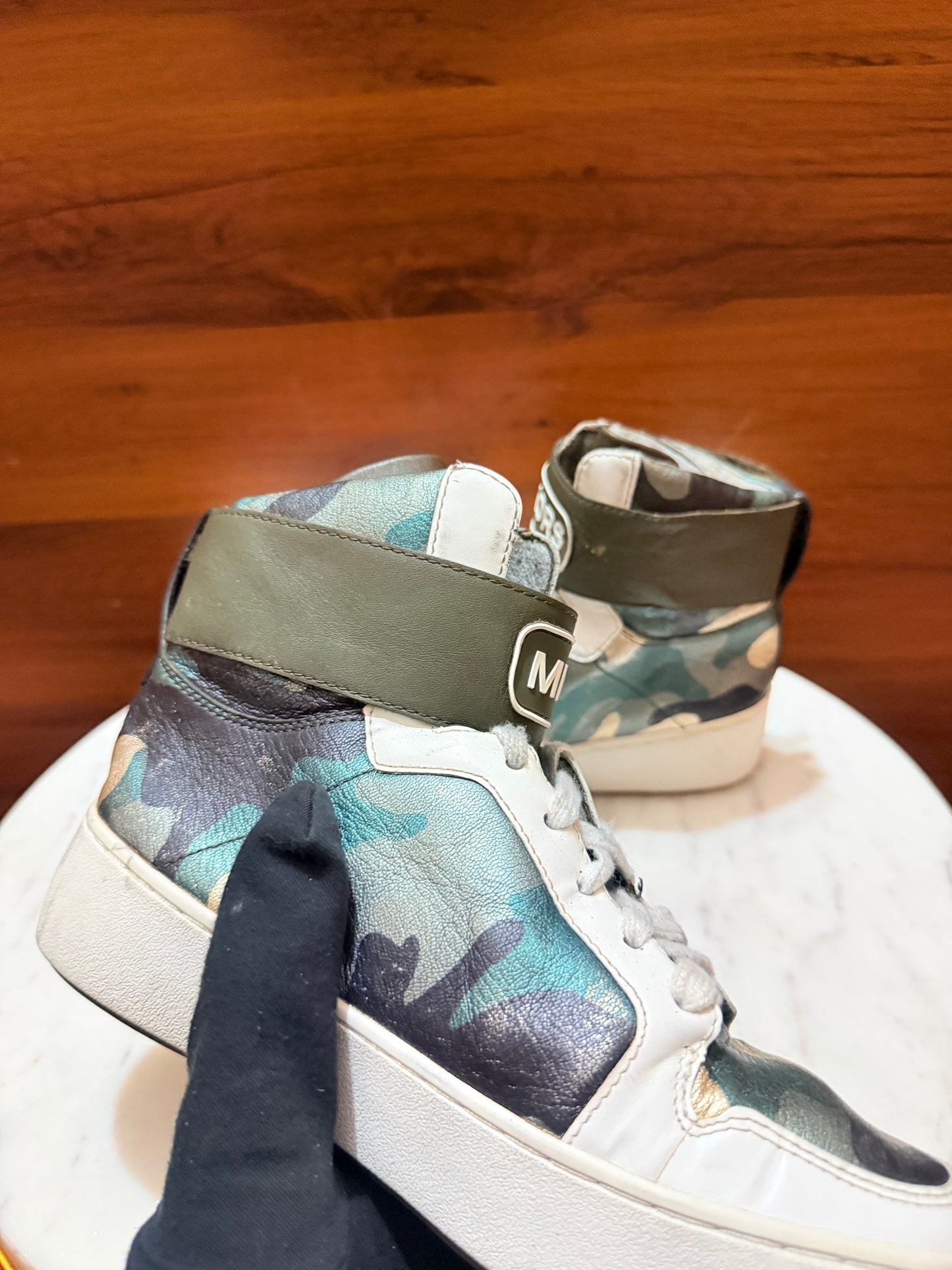 Michael Kors Logo Ankle Strap Camouflage High-Top Platform Sneakers
