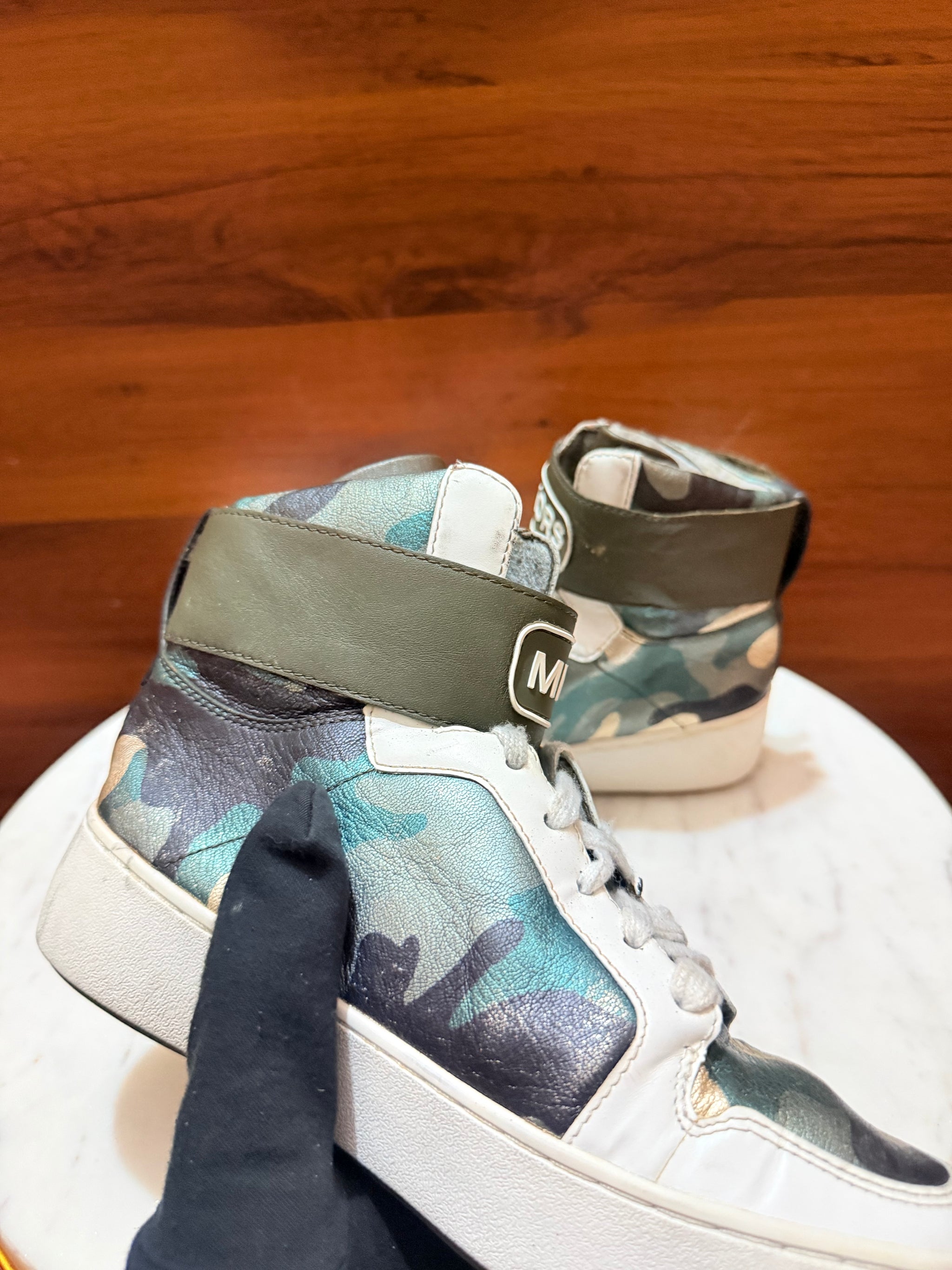 Michael Kors Logo Ankle Strap Camouflage High-Top Platform Sneakers