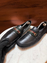 Gucci Web Stripe Horsebit Leather Driver Loafers