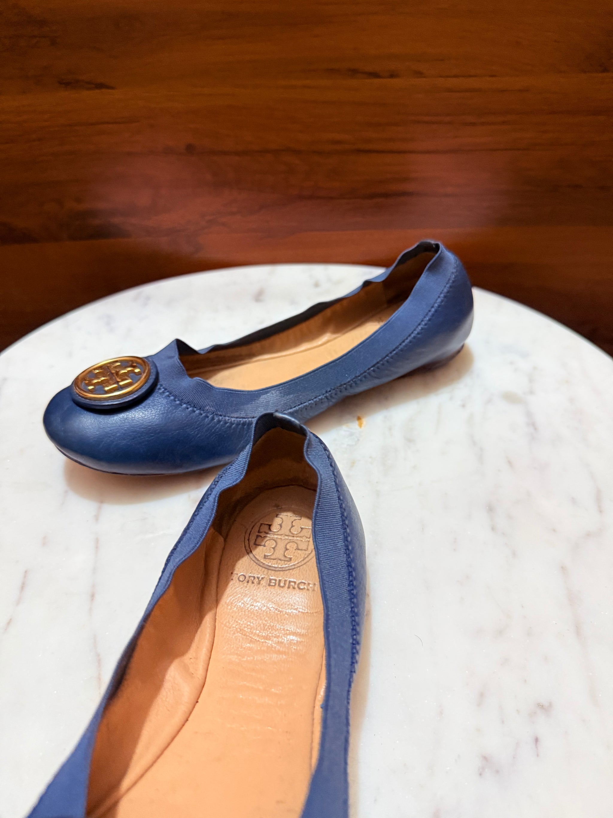 Tory Burch Minnie Travel Logo Medallion Leather Ballet Flats