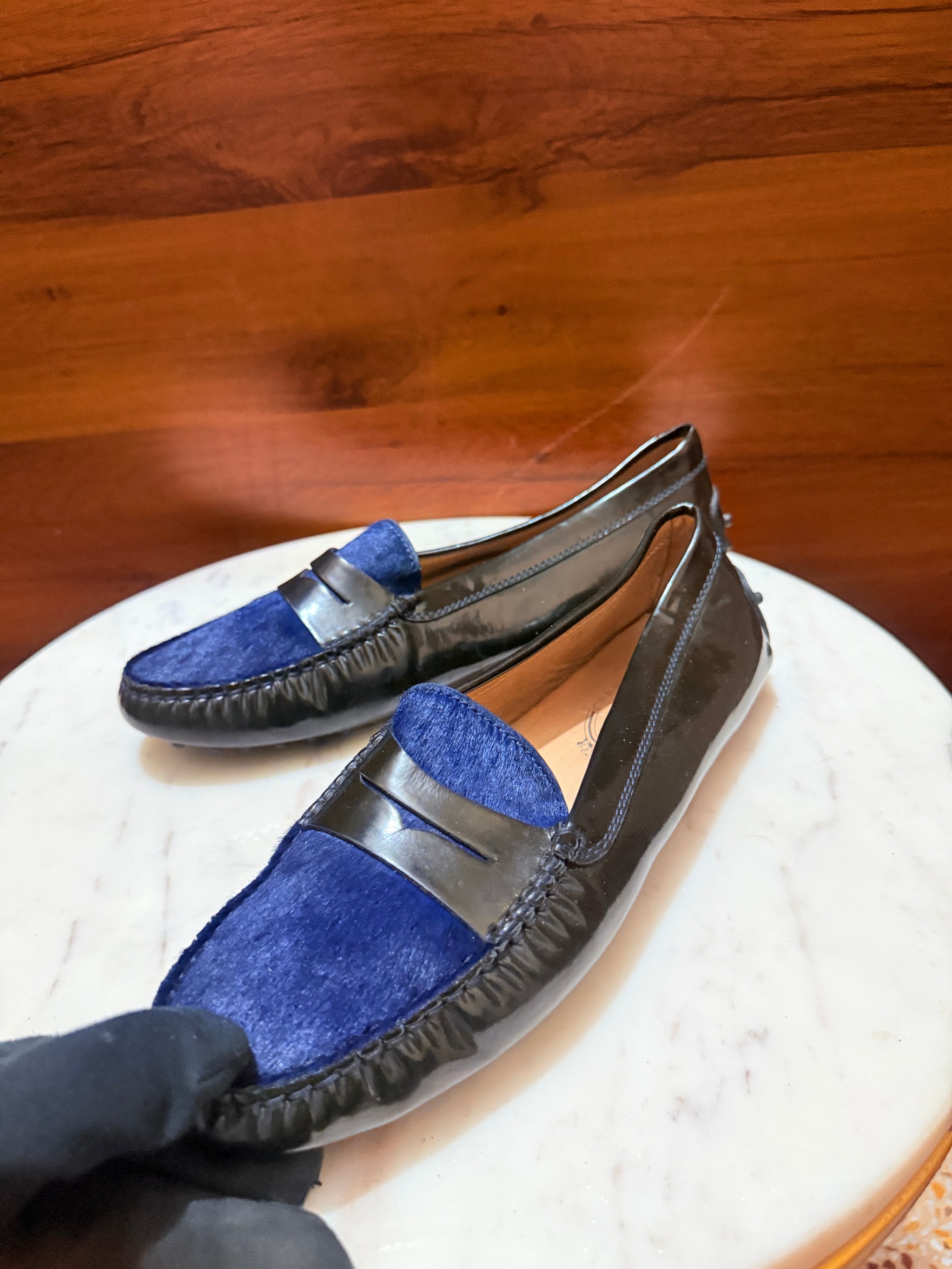 Tod's Calf Hair & Patent Leather Gommino Driving Loafers