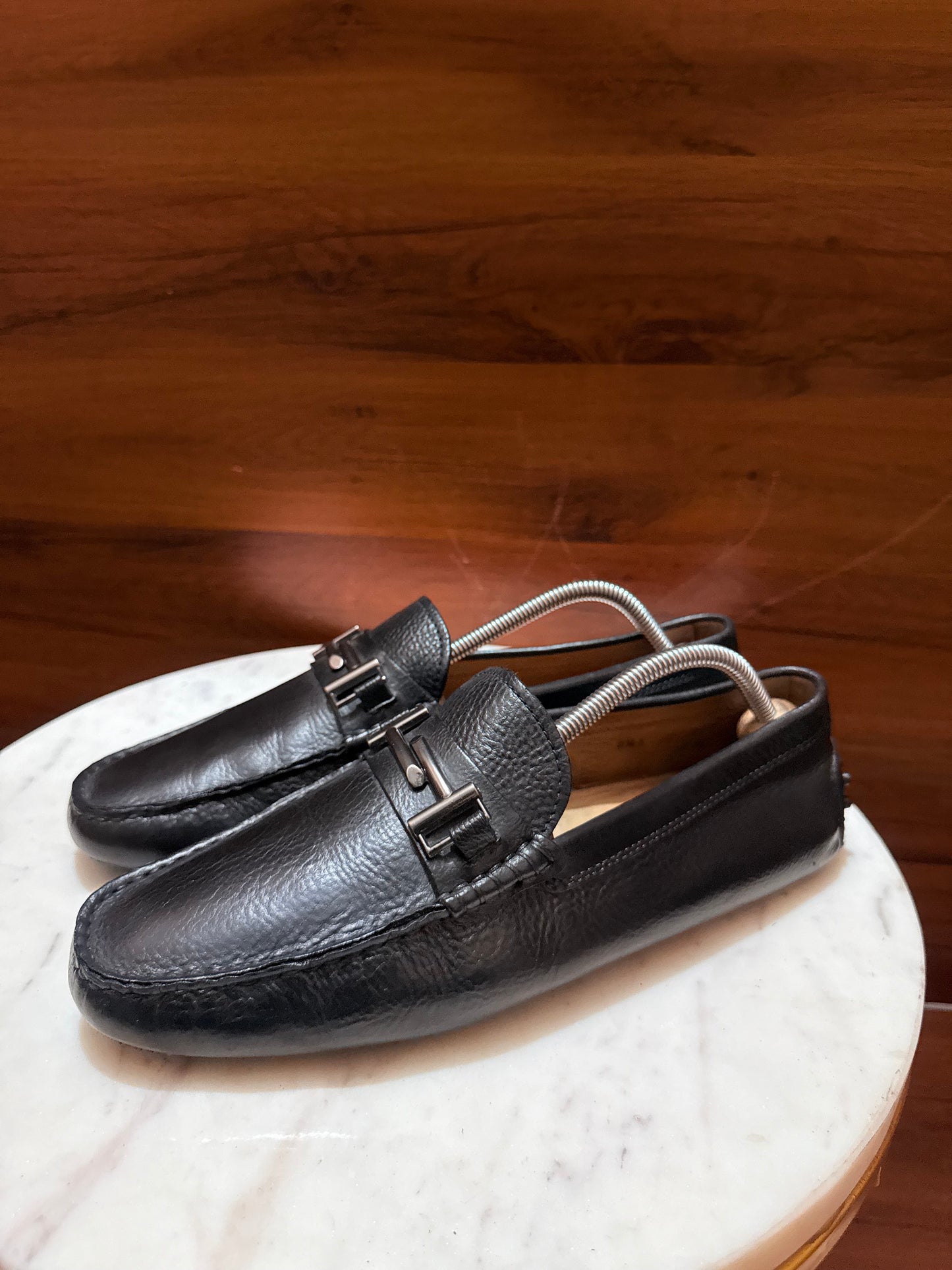 Tod's Double T Metal Bit Grainy Leather Gommino Driver Loafers