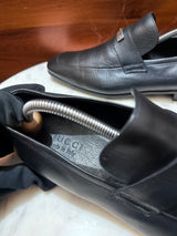 Gucci Engraved Silver Logo Plate Leather Loafers