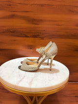 Jimmy Choo Anouk / Glen Glitter Ankle Strap Open-Toe Stiletto Pumps