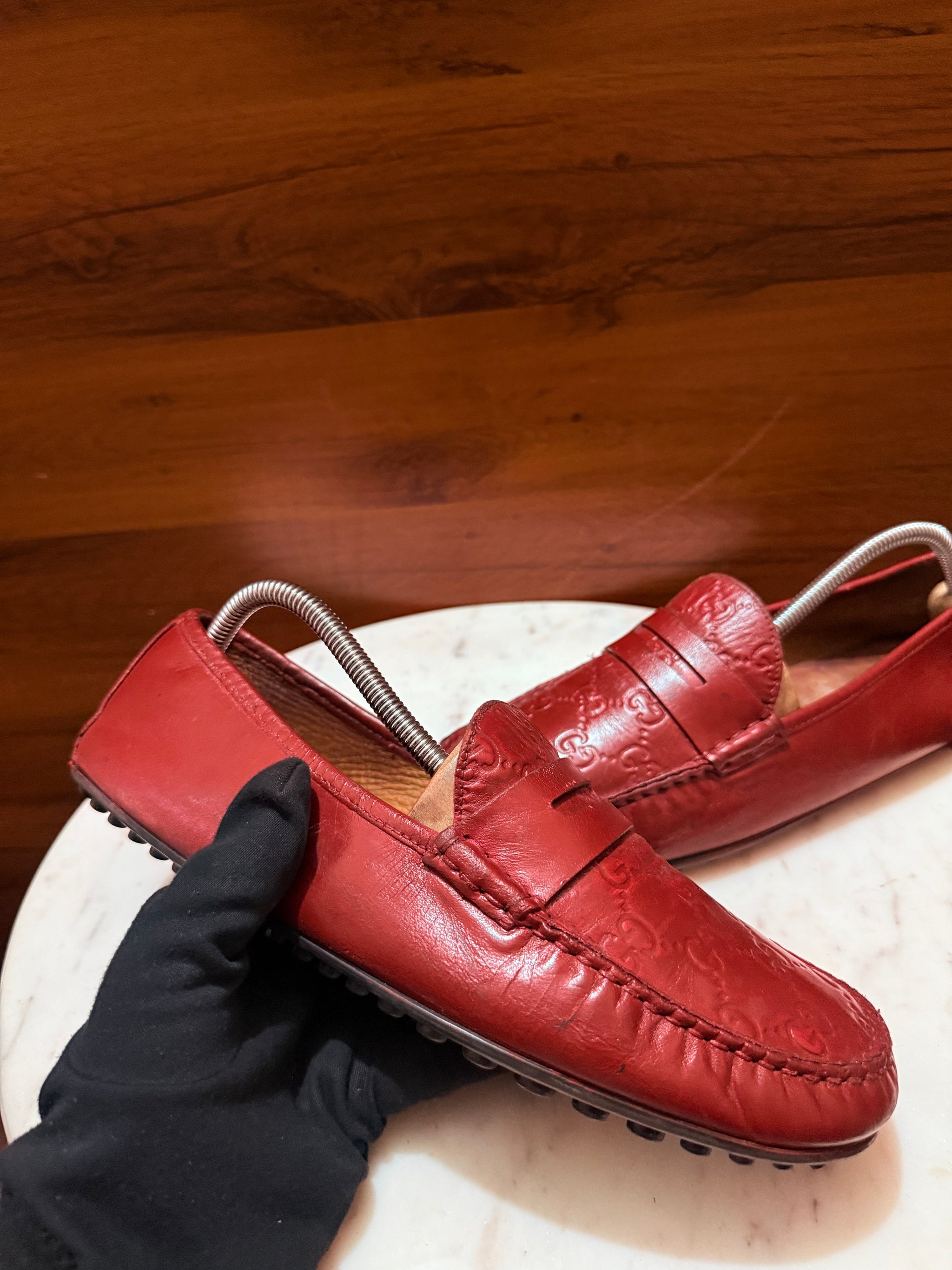 Gucci Guccissima Embossed Leather Penny Driver Loafers