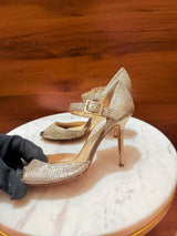 Jimmy Choo Anouk / Glen Glitter Ankle Strap Open-Toe Stiletto Pumps