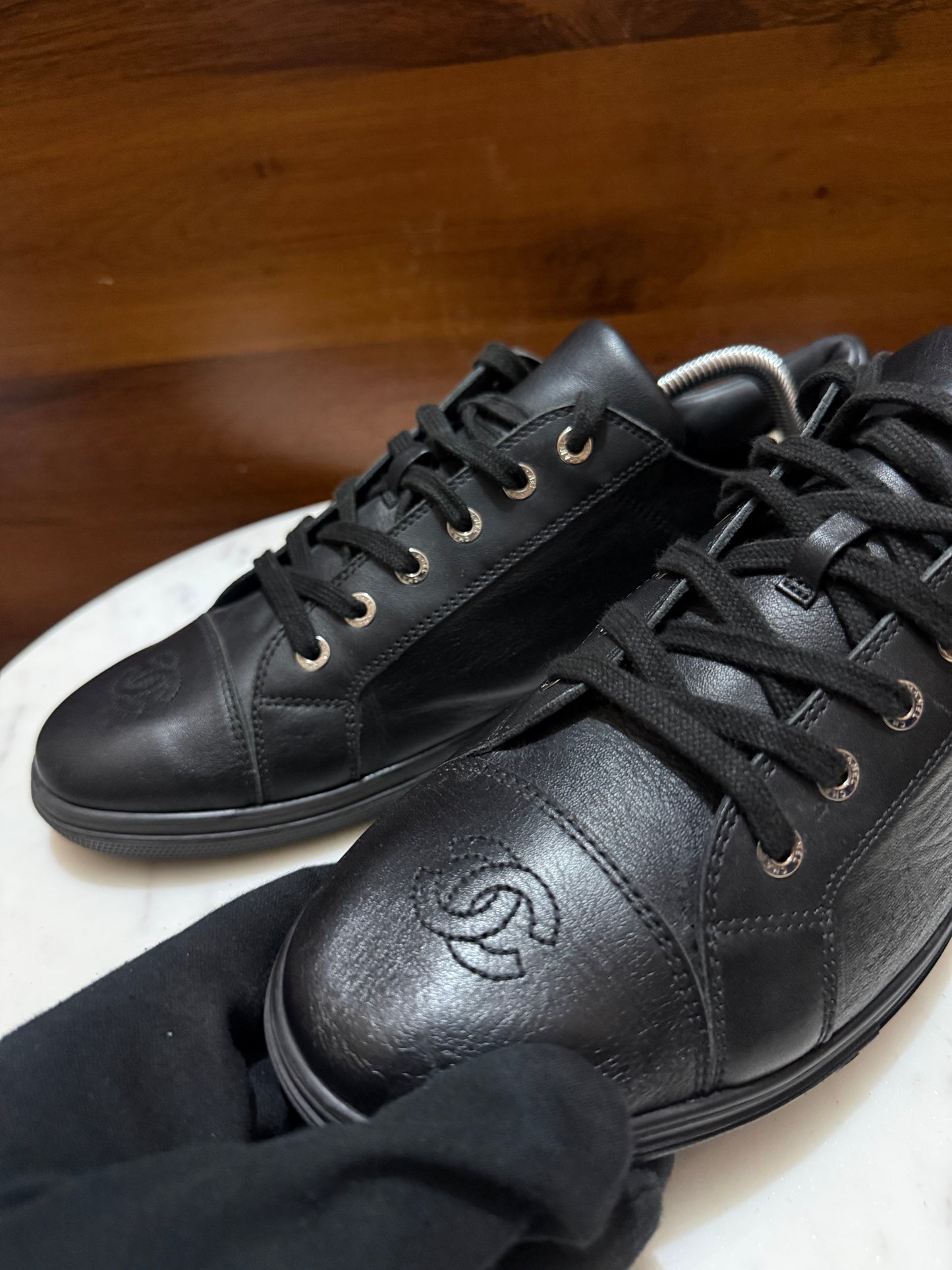 Chanel Interlocking CC Embroidered Leather Low-Top Sneakers