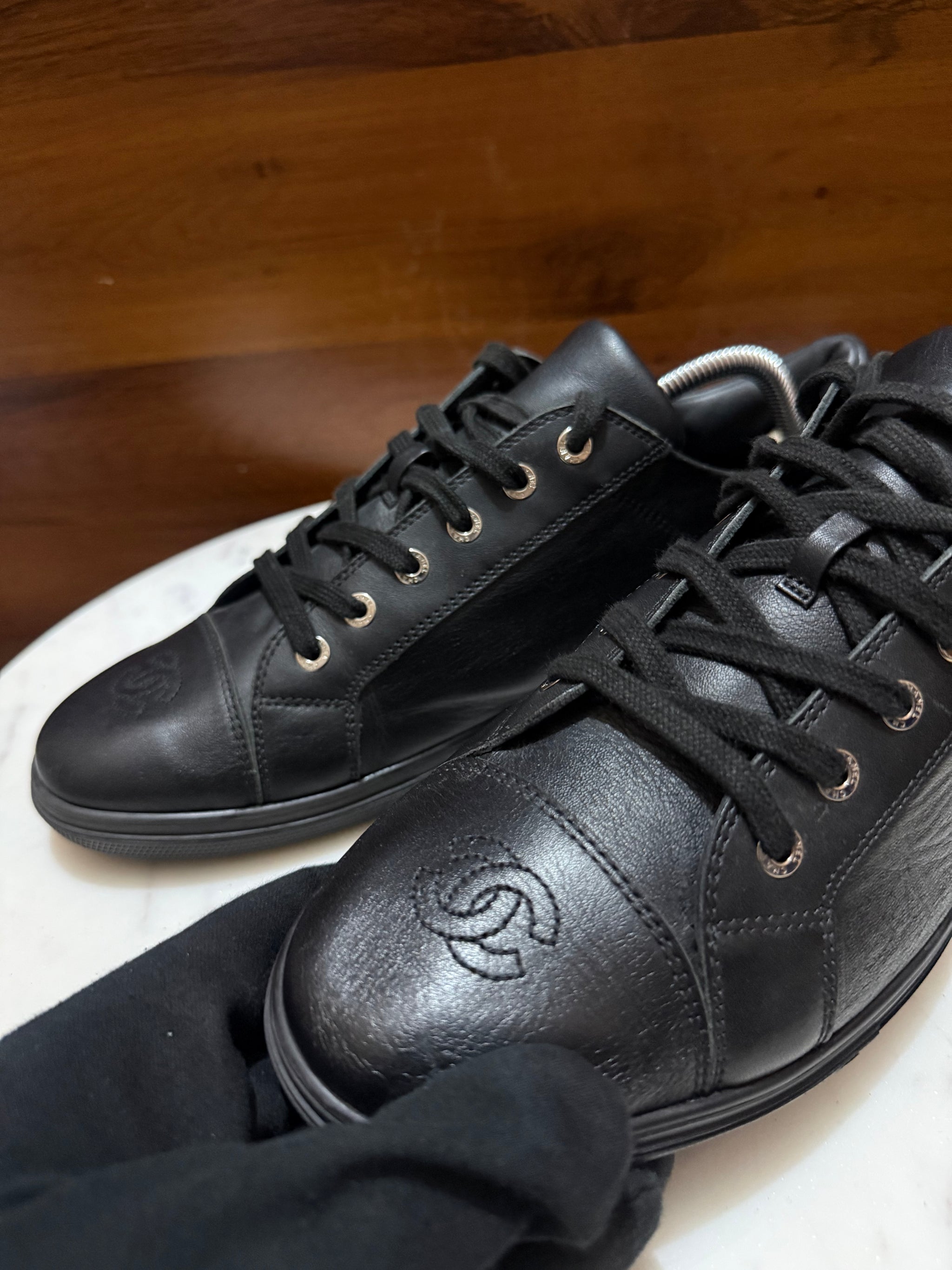 Chanel Interlocking CC Embroidered Leather Low-Top Sneakers