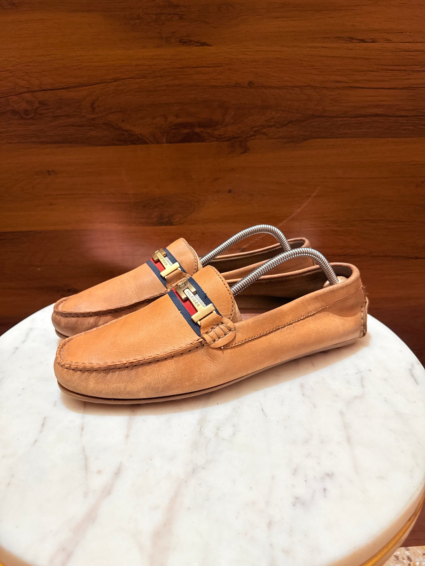 Tommy Hilfiger Web Stripe Buckle Leather Driver Loafers