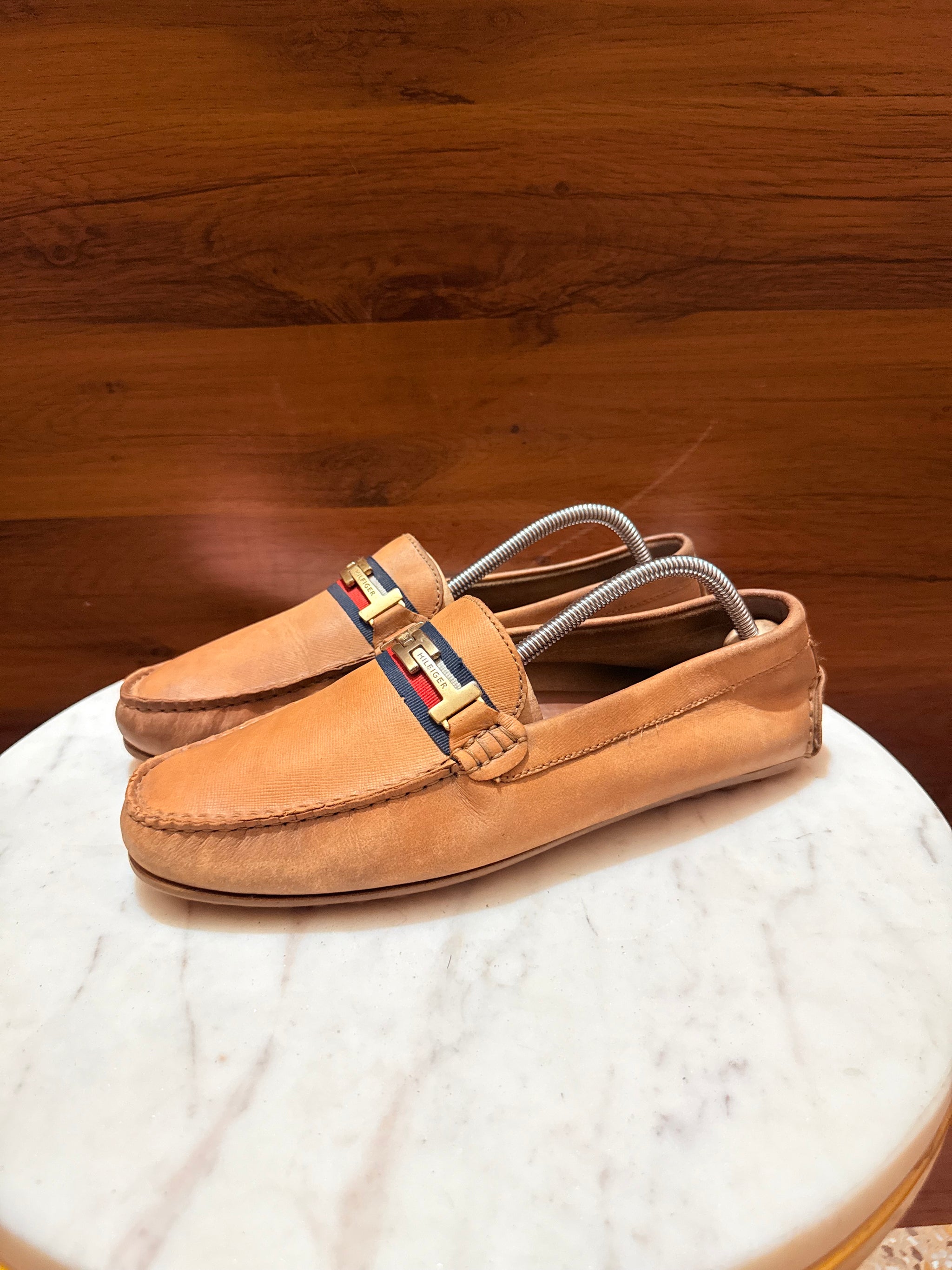 Tommy Hilfiger Web Stripe Buckle Leather Driver Loafers