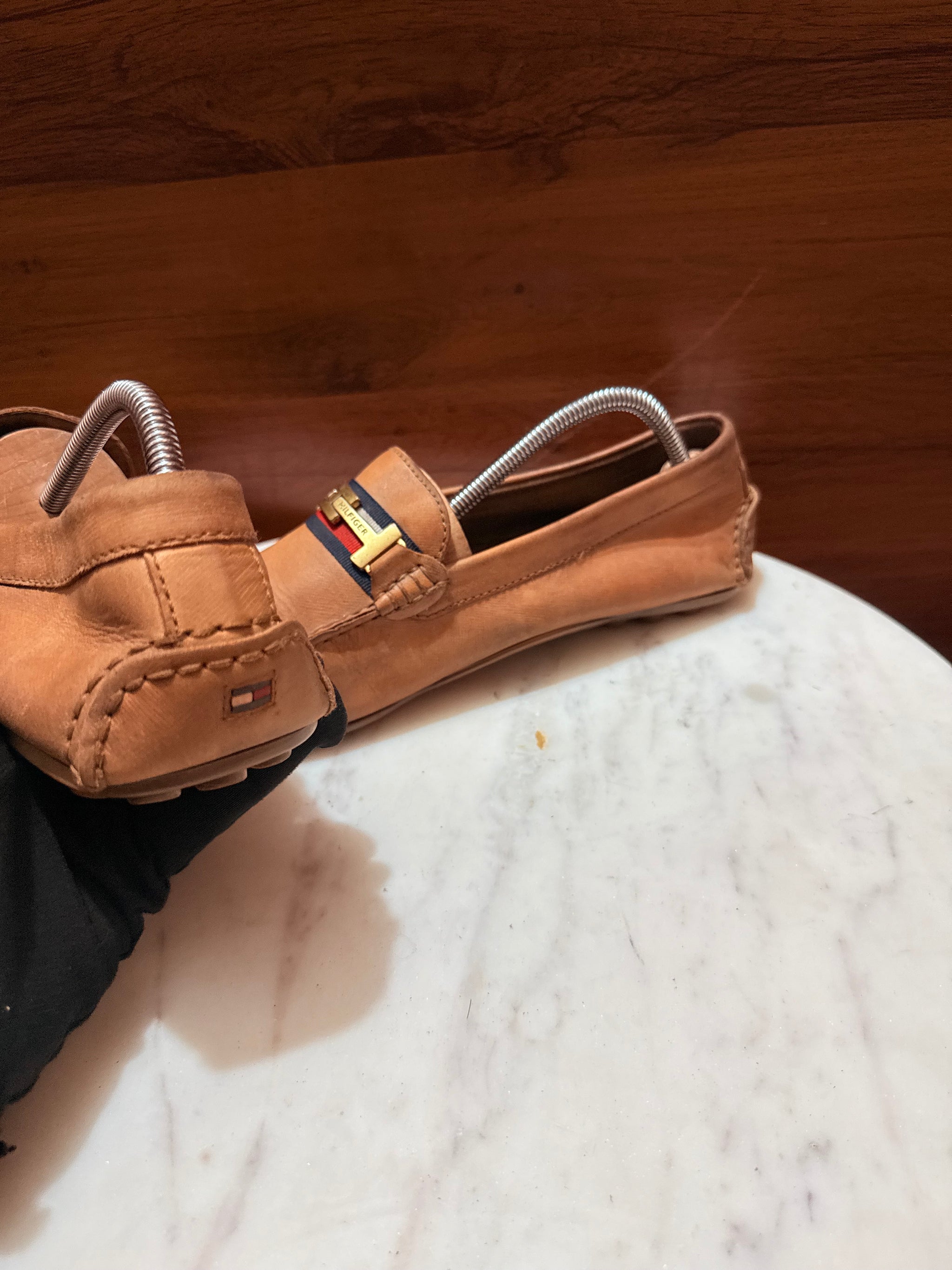 Tommy Hilfiger Web Stripe Buckle Leather Driver Loafers