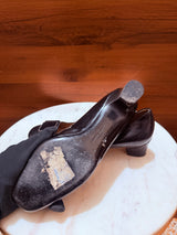 Salvatore Ferragamo Beaded Square Buckle Patent Leather Low Block Heel Pumps