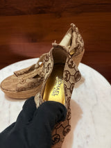 Michael Kors Logo Monogram Canvas Front-Zip Espadrille Wedge Sandals