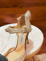 Jimmy Choo Anouk / Glen Glitter Ankle Strap Open-Toe Stiletto Pumps