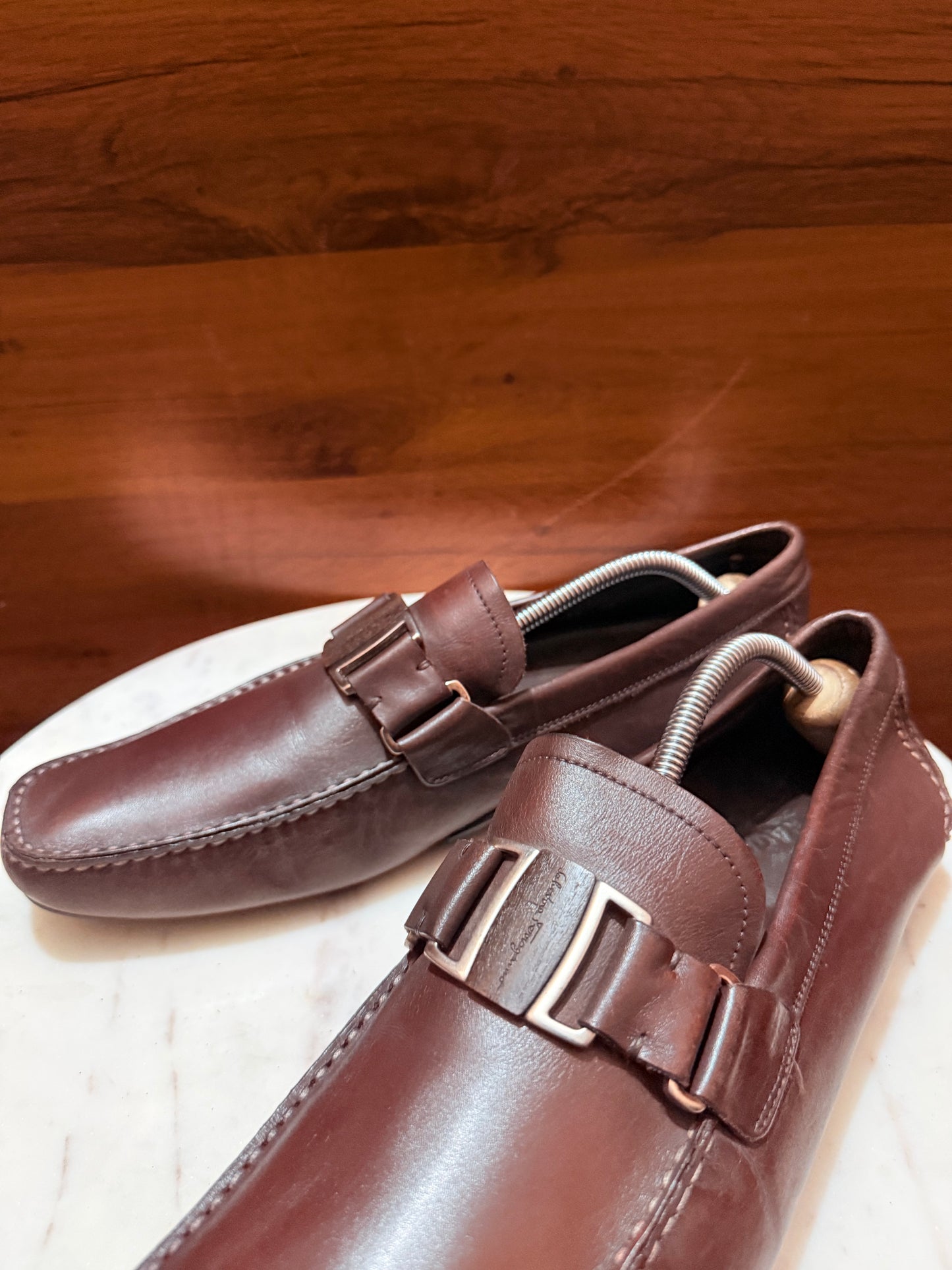 Salvatore Ferragamo Metal Bit Leather Driver Loafers