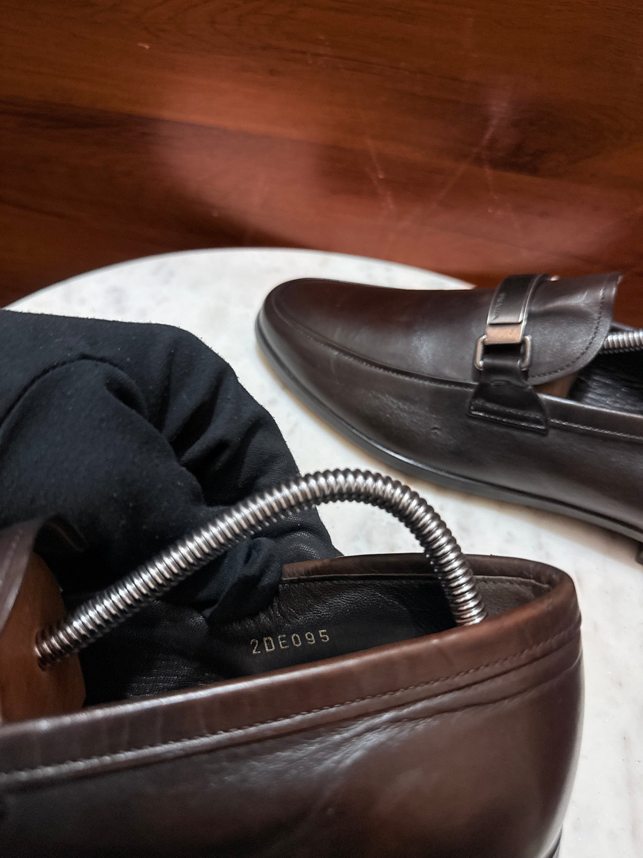 Prada Engraved Logo Bit Leather Loafers