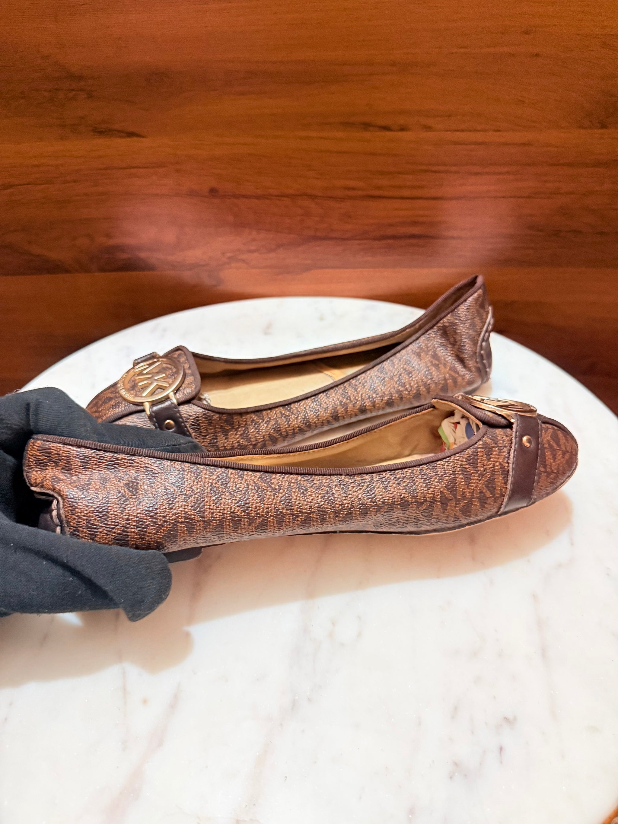 Michael Kors Fulton Monogram Canvas Logo Medallion Ballet Flats