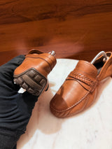 Rosso Brunello Woven Leather Penny Loafers