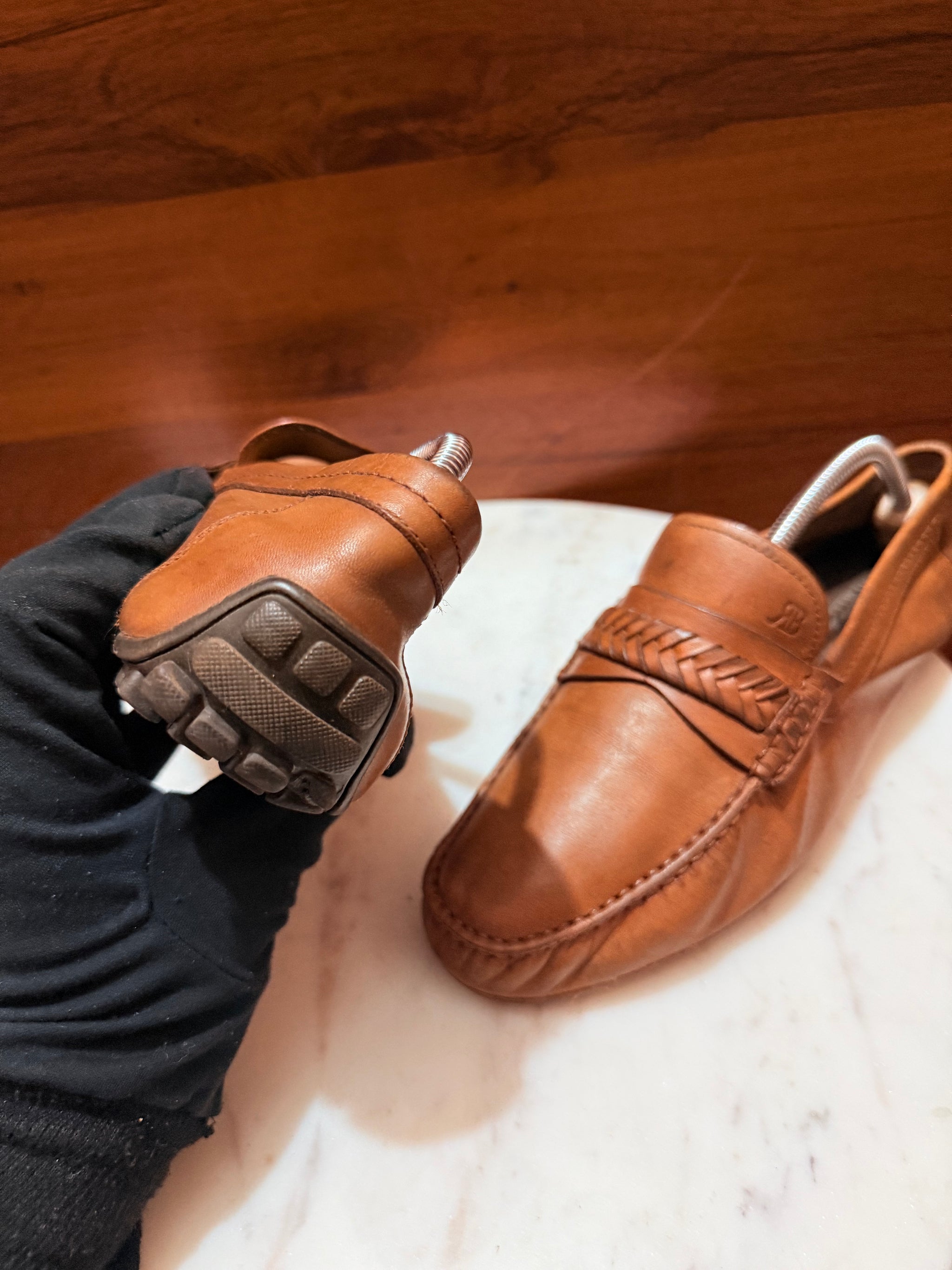Rosso Brunello Woven Leather Penny Loafers