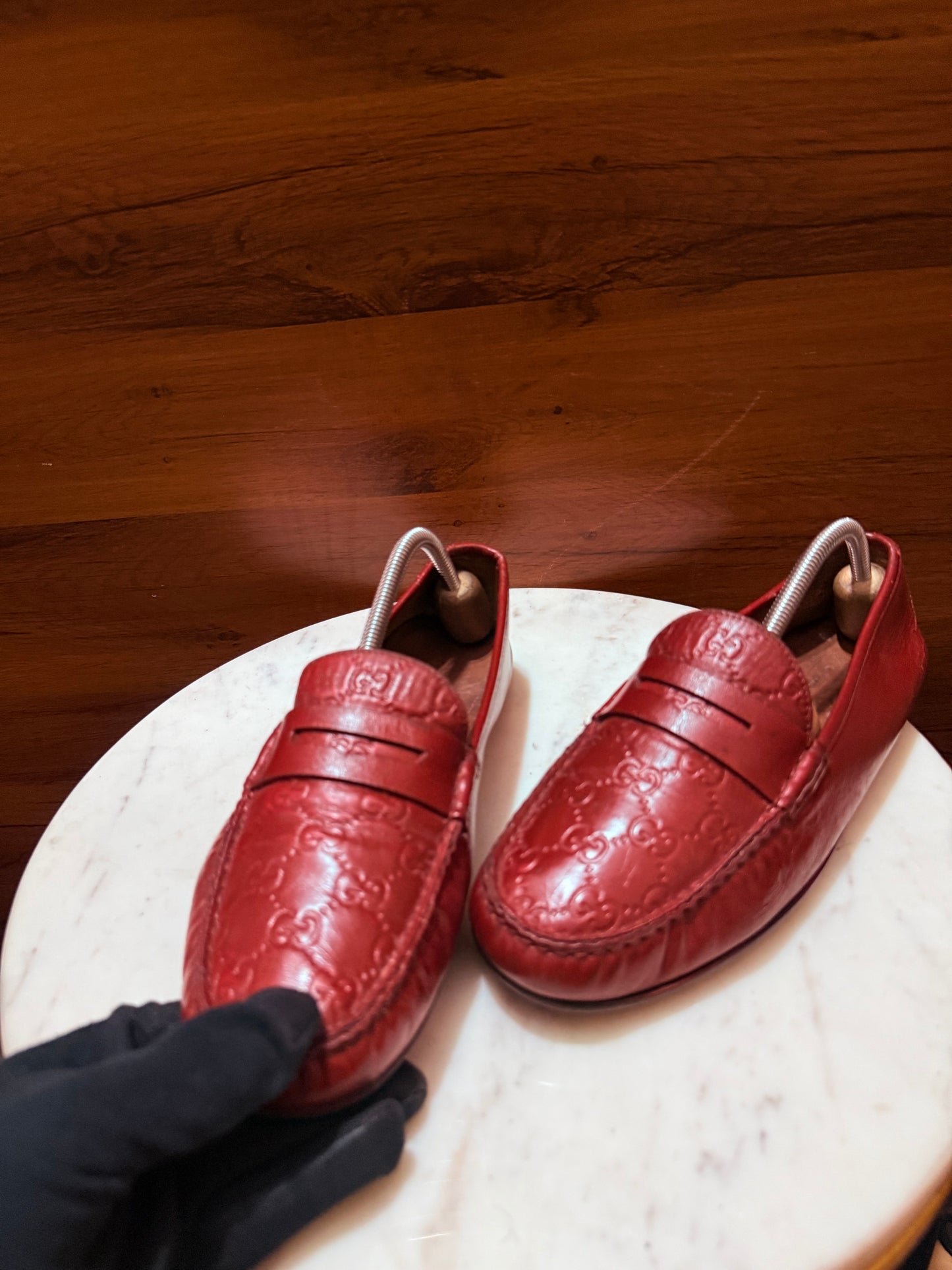 Gucci Guccissima Embossed Leather Penny Driver Loafers