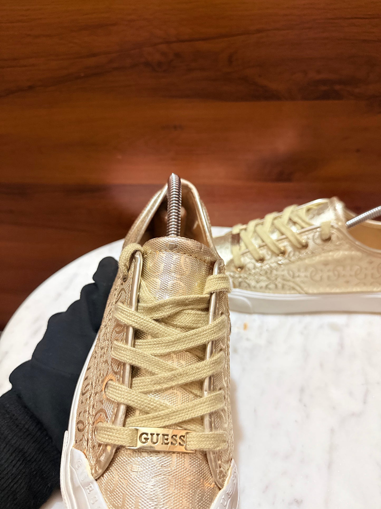 Guess Script Logo Metallic Canvas Sneakers