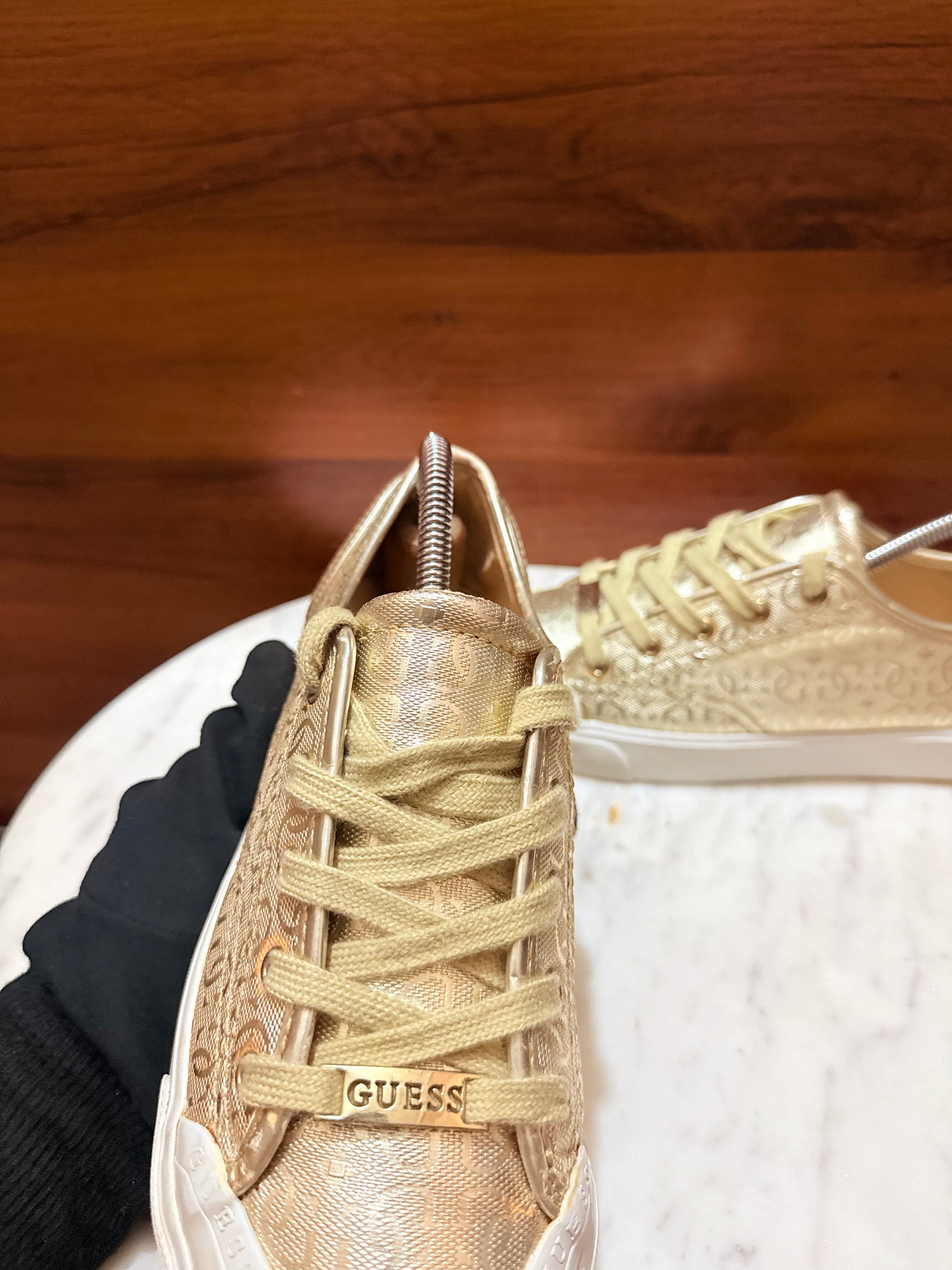 Guess Script Logo Metallic Canvas Sneakers