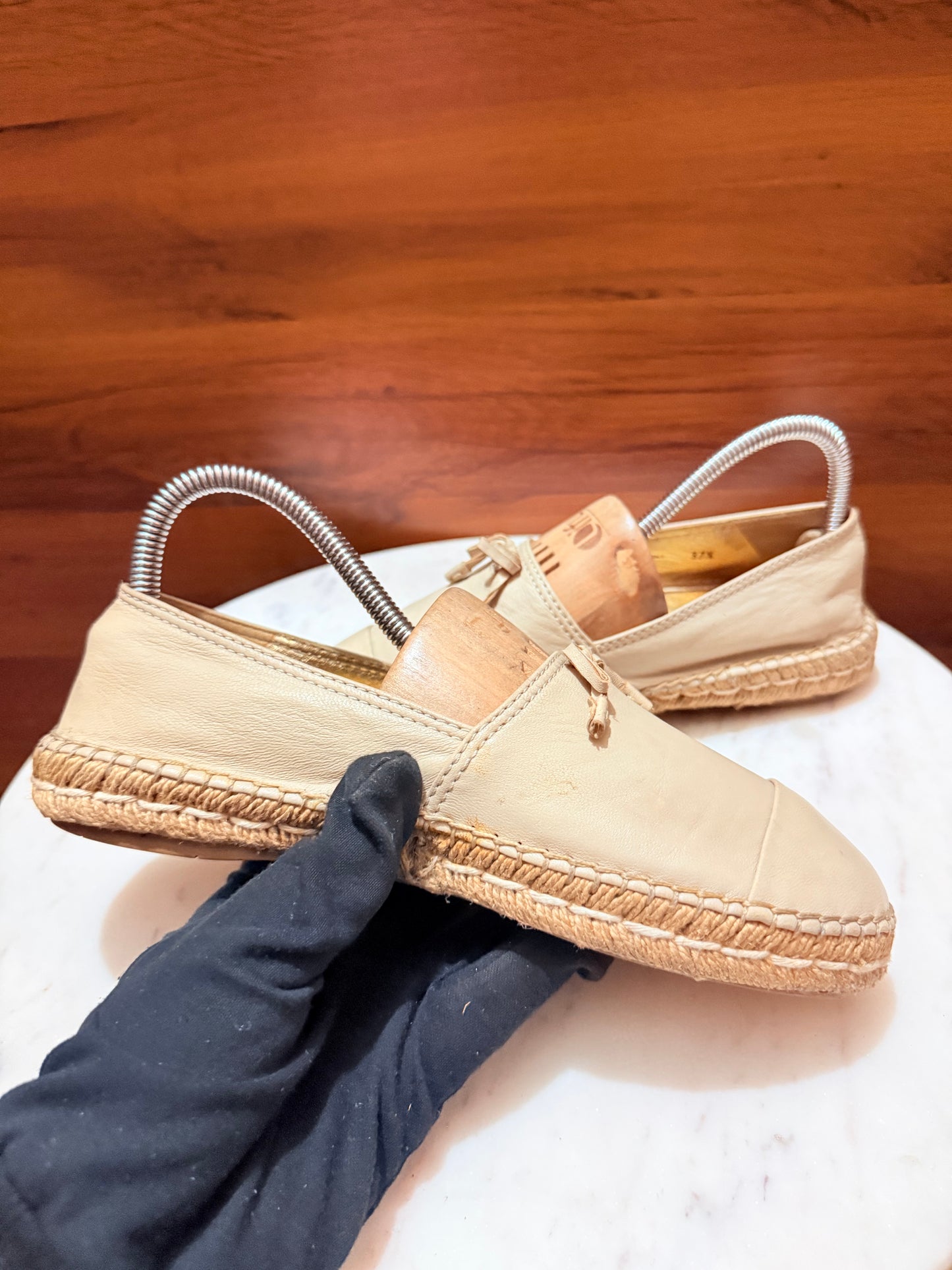 Prada Front Bow Leather Jute Espadrilles