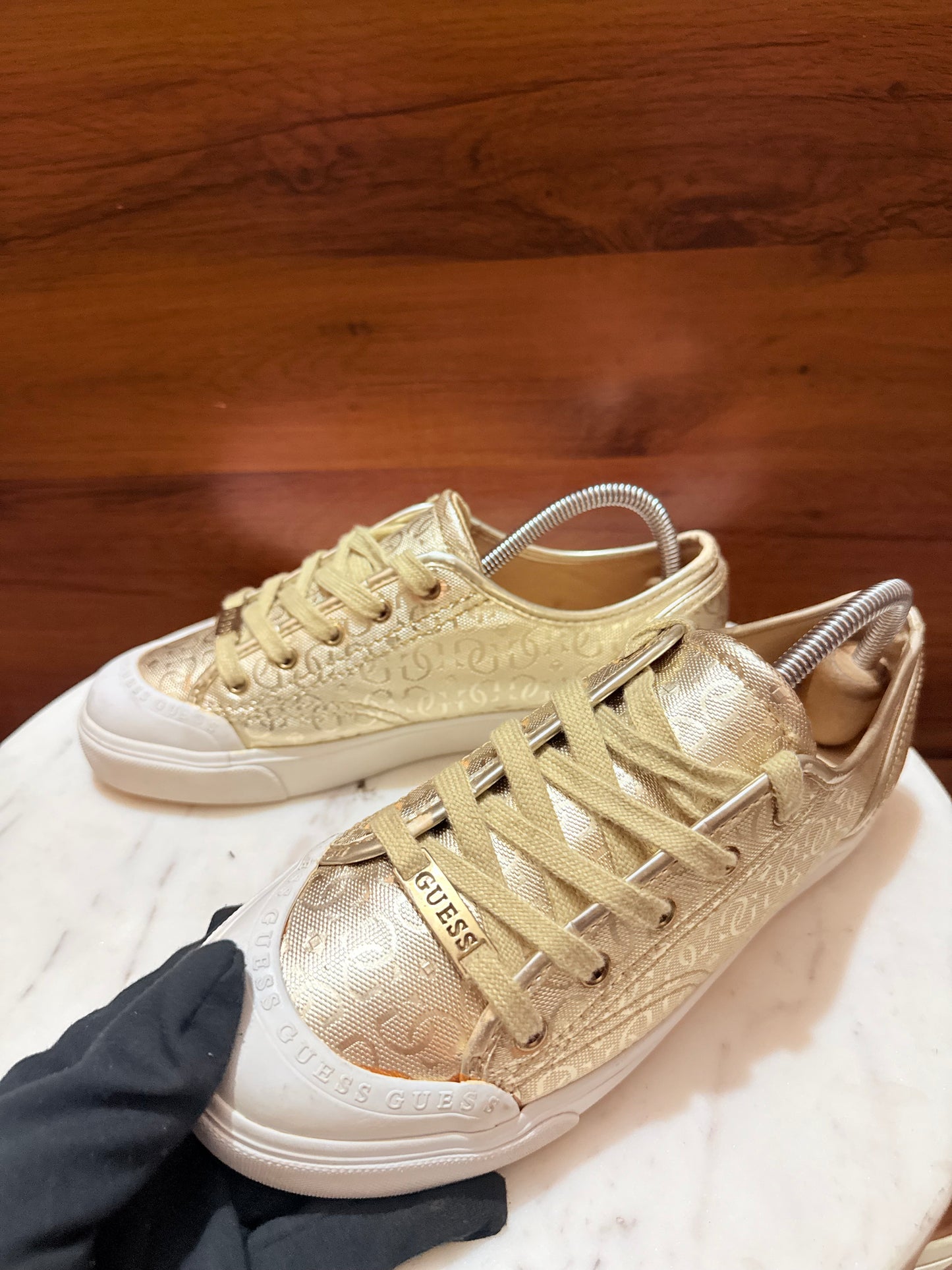 Guess Script Logo Metallic Canvas Sneakers