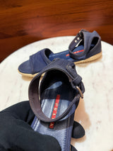 Prada Linea Rossa Ankle Strap Canvas Sandals