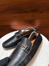 Tod's Double T Metal Bit Grainy Leather Gommino Driver Loafers
