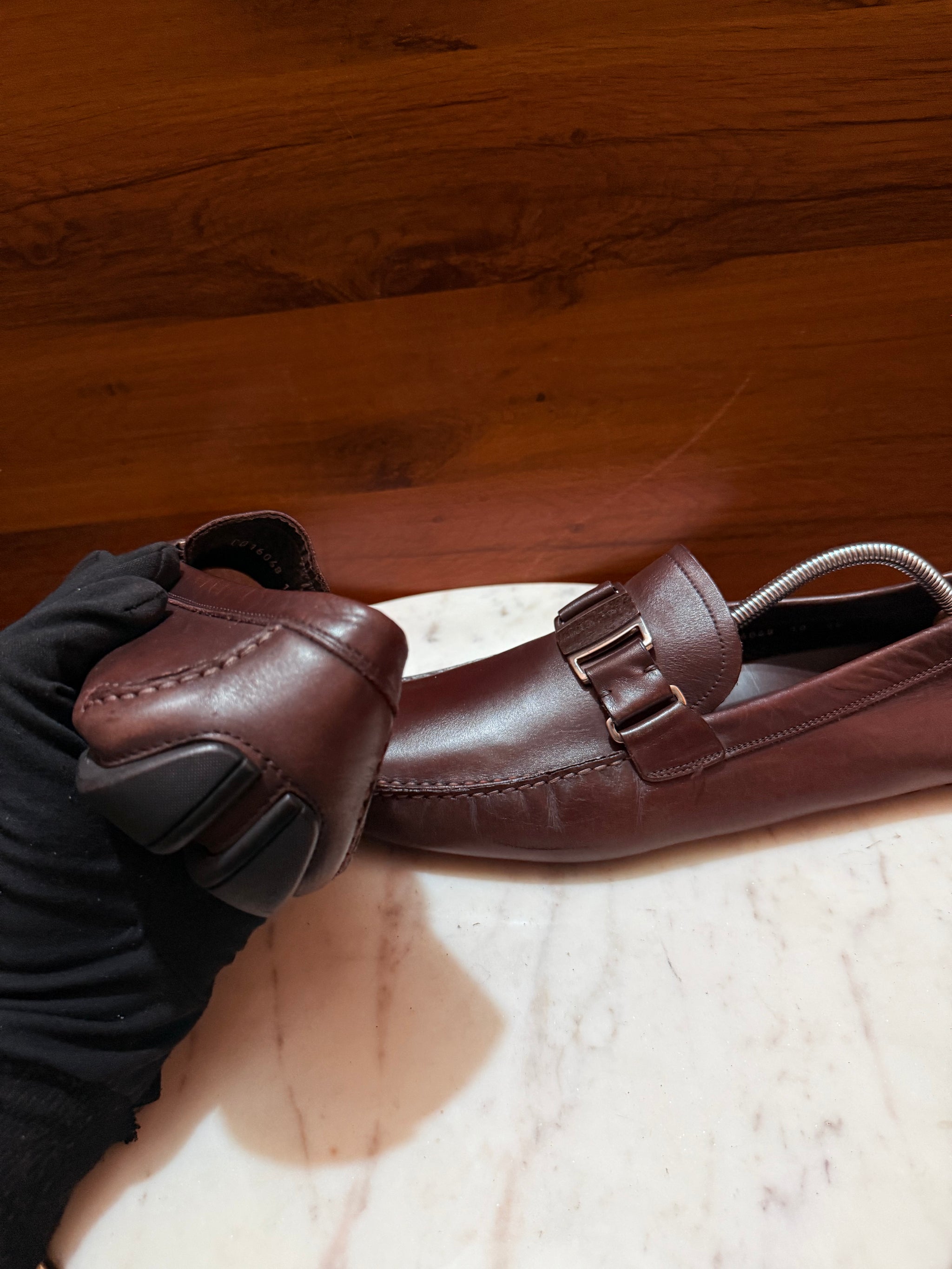 Salvatore Ferragamo Metal Bit Leather Driver Loafers