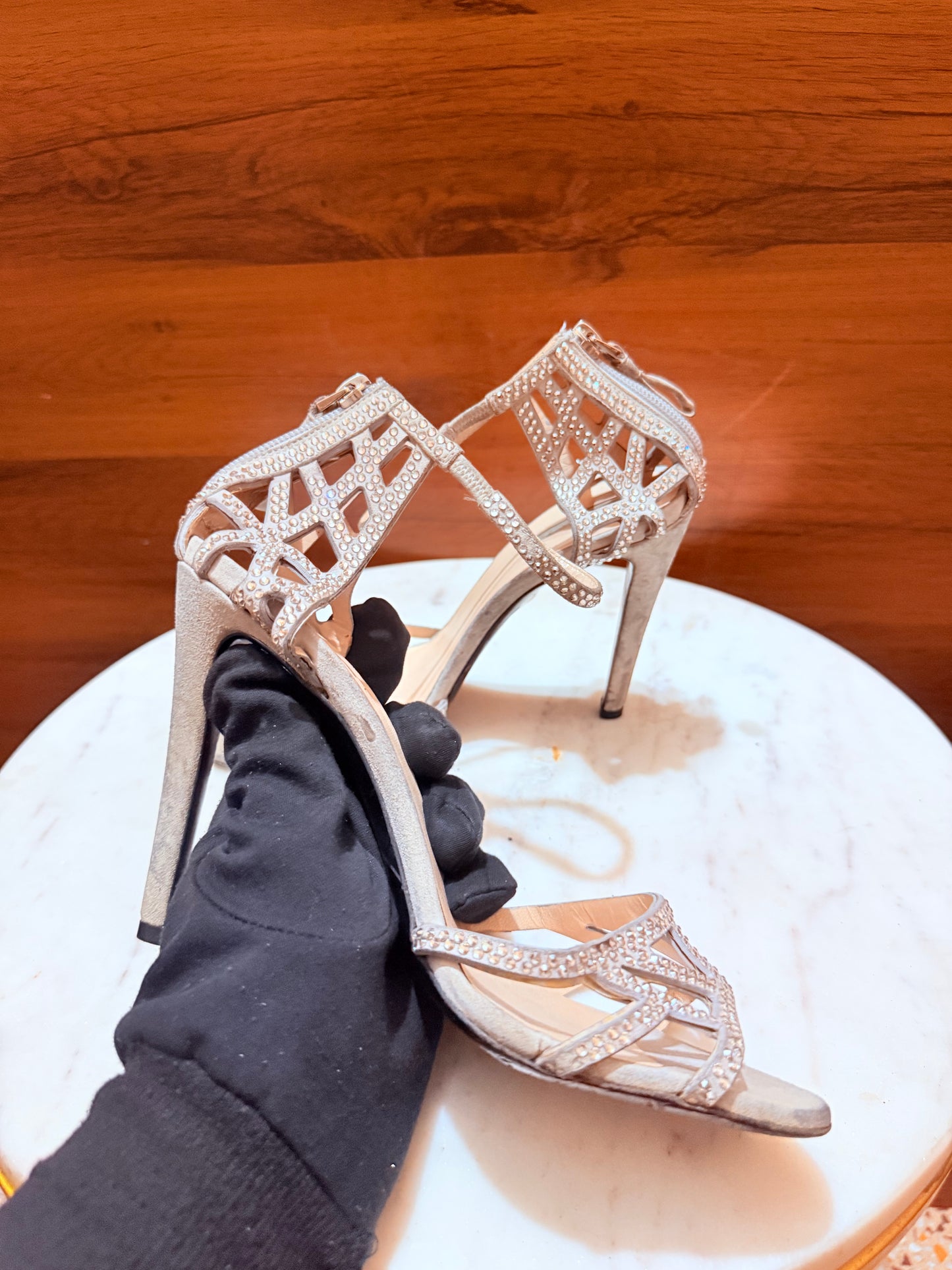 Giorgio Armani Crystal-Embellished Strappy Stiletto Heeled Sandals