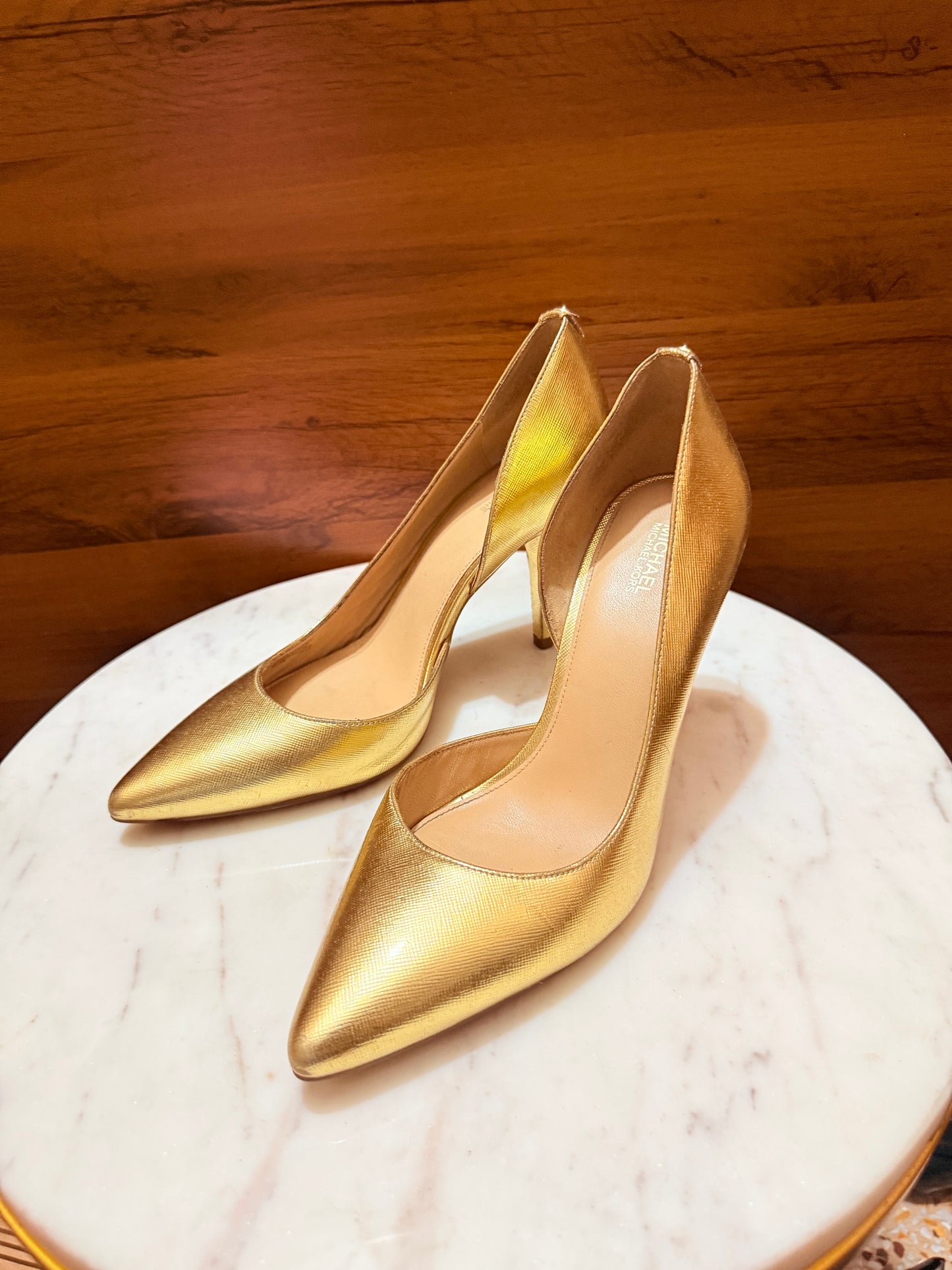 Michael Kors Metallic Saffiano Leather Pointed-Toe Pumps