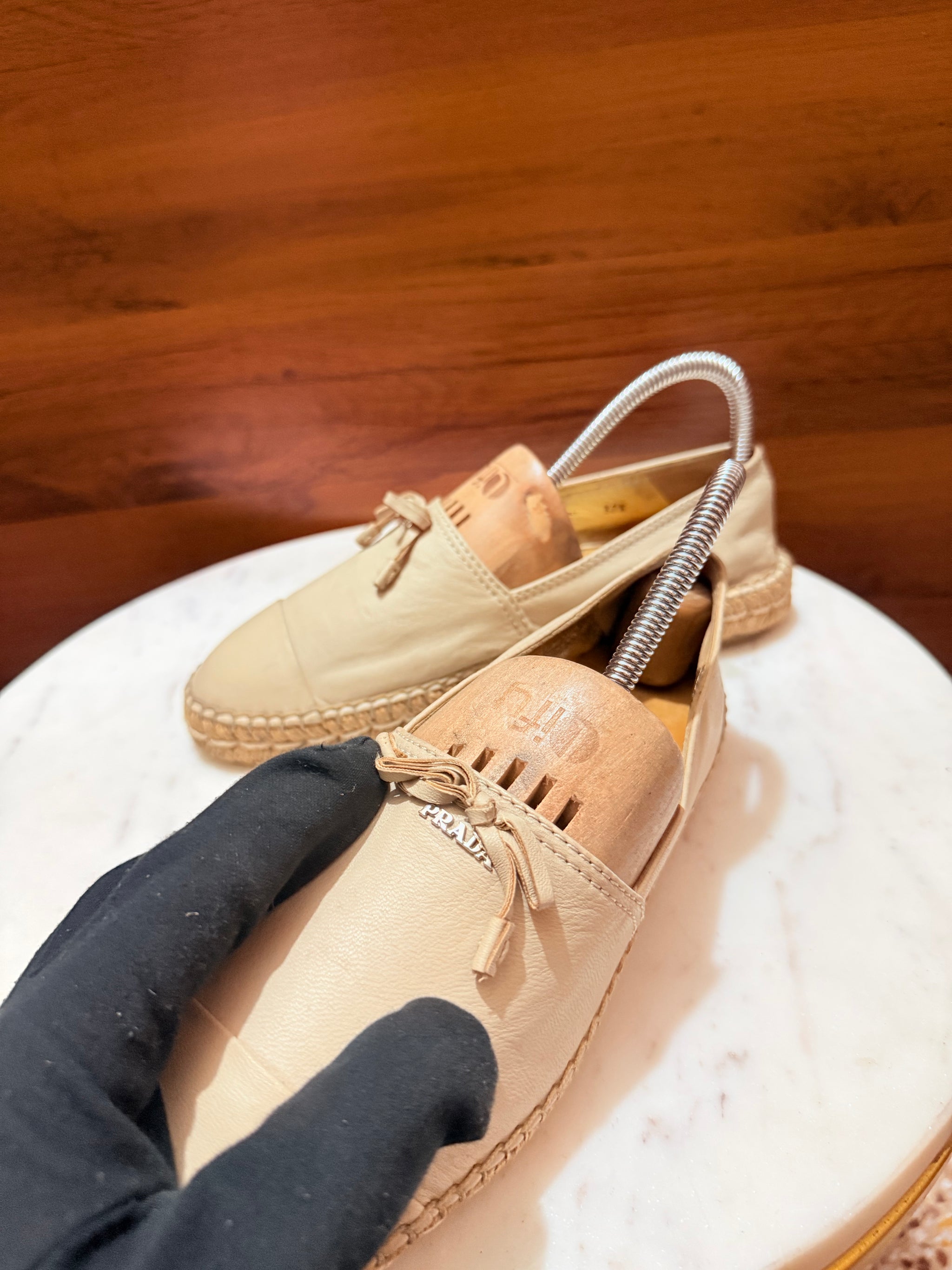 Prada Front Bow Leather Jute Espadrilles
