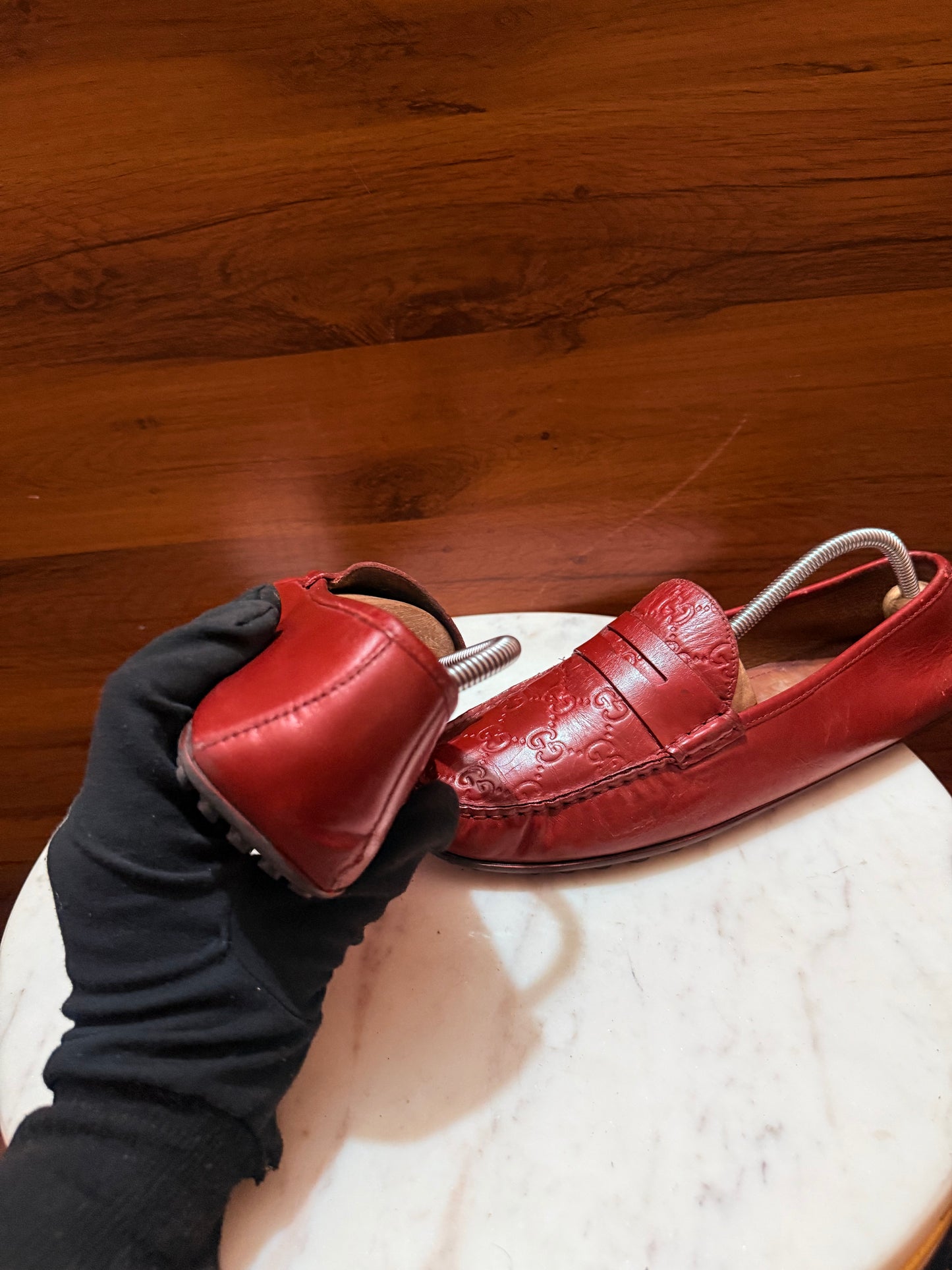 Gucci Guccissima Embossed Leather Penny Driver Loafers