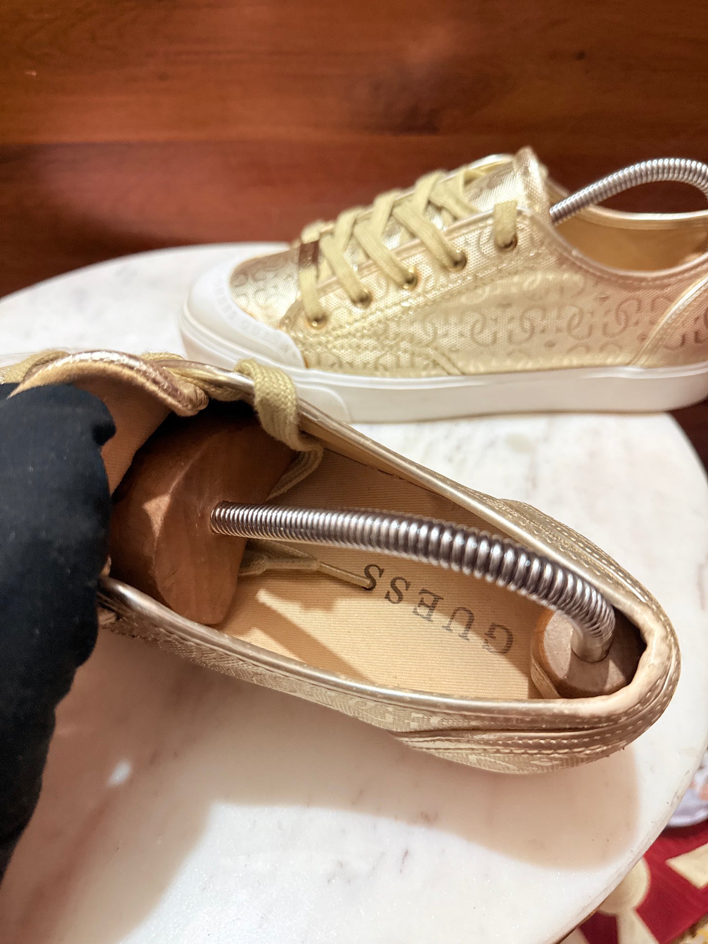 Guess Script Logo Metallic Canvas Sneakers