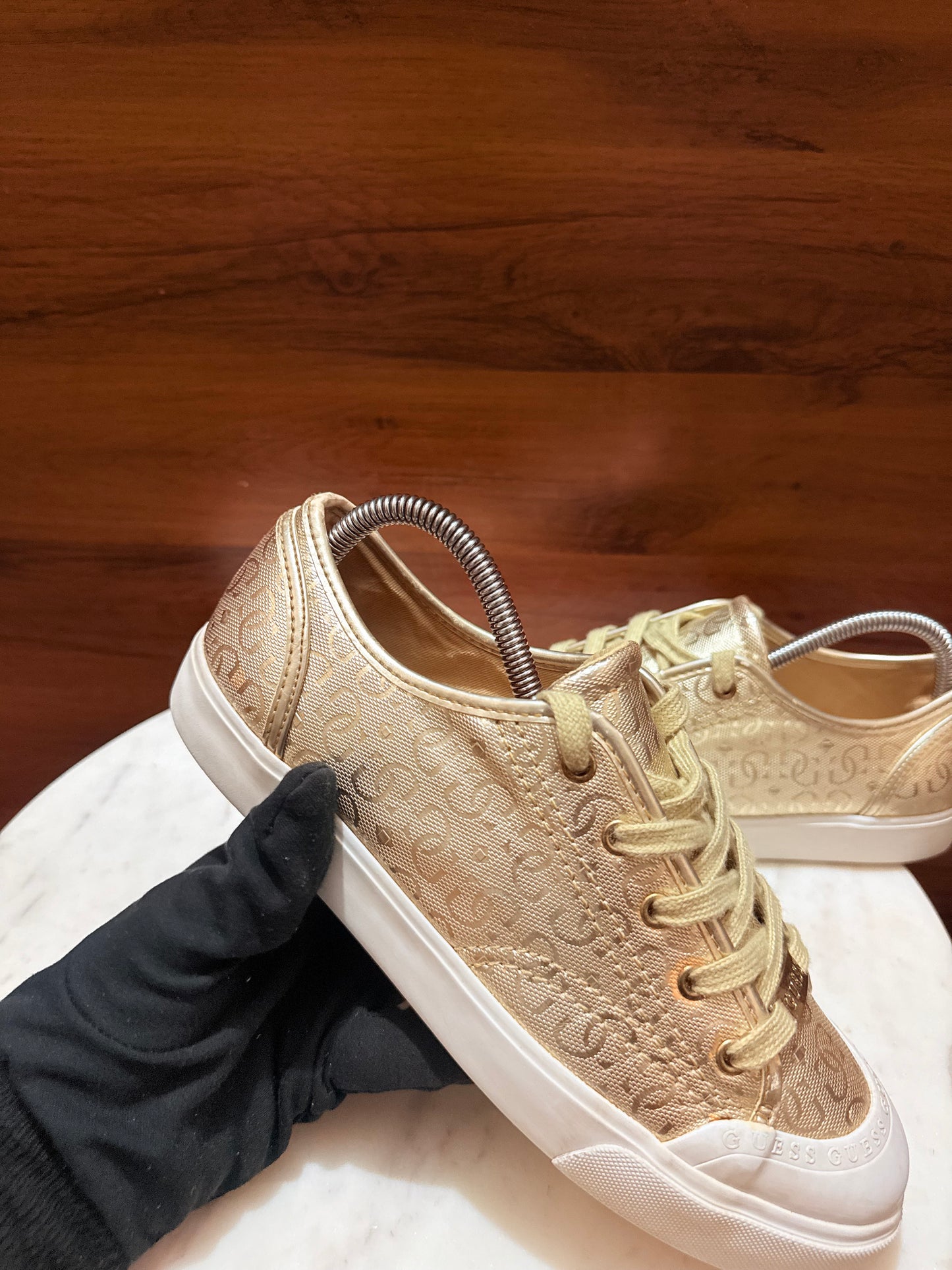 Guess Script Logo Metallic Canvas Sneakers