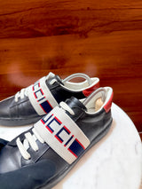 Gucci Ace Jacquard Elastic Logo Leather Sneakers