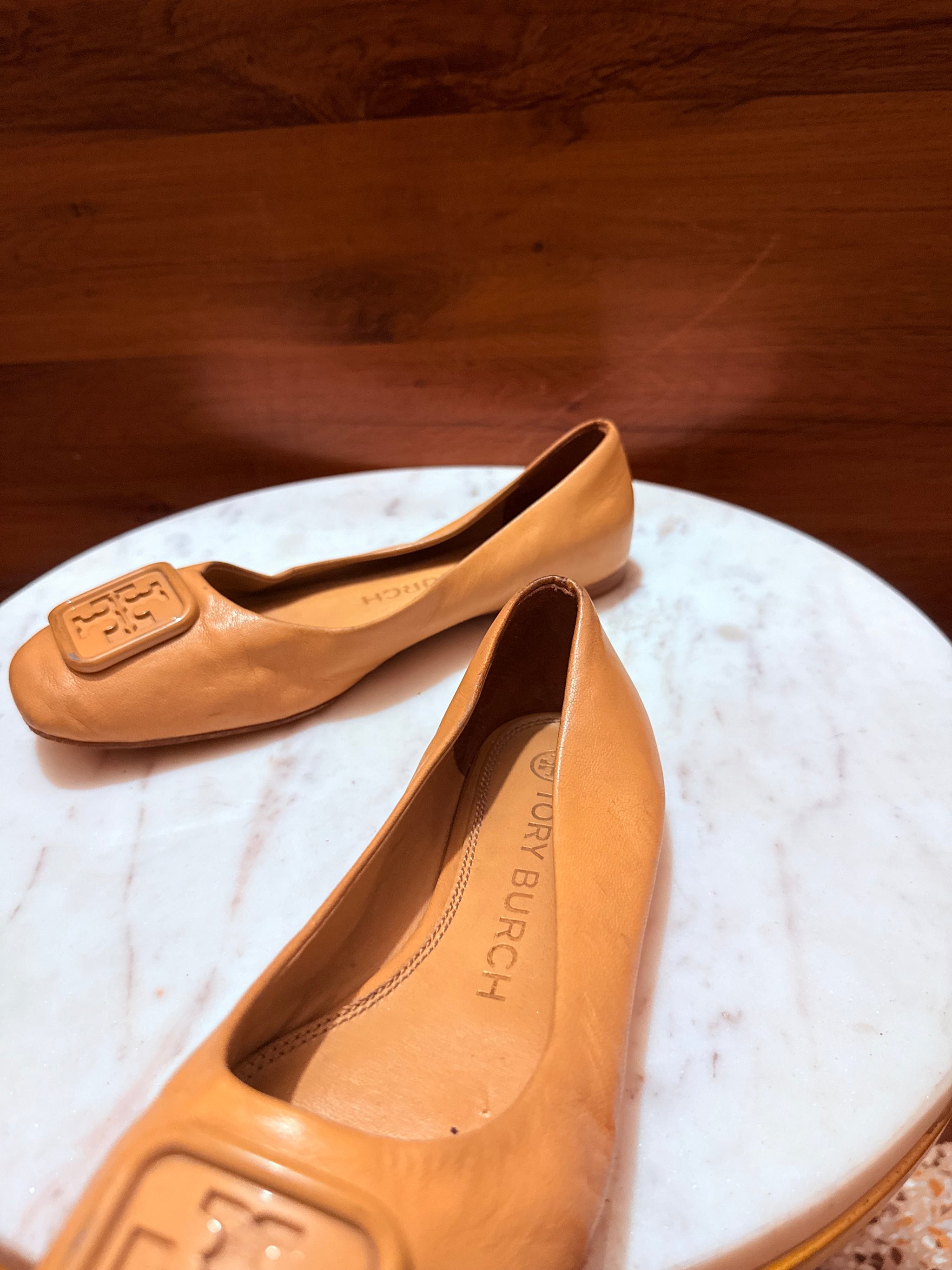 Tory Burch Georgia T-Logo Leather Ballet Flats