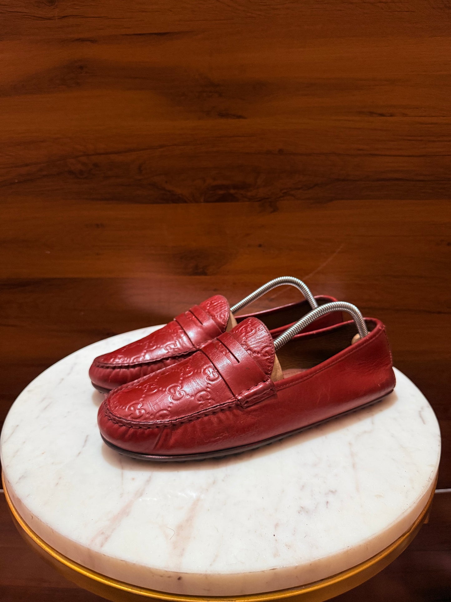 Gucci Guccissima Embossed Leather Penny Driver Loafers