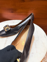 Salvatore Ferragamo Gancini Buckle Leather Mid Block Heel Pumps