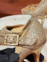 Jimmy Choo Anouk / Glen Glitter Ankle Strap Open-Toe Stiletto Pumps