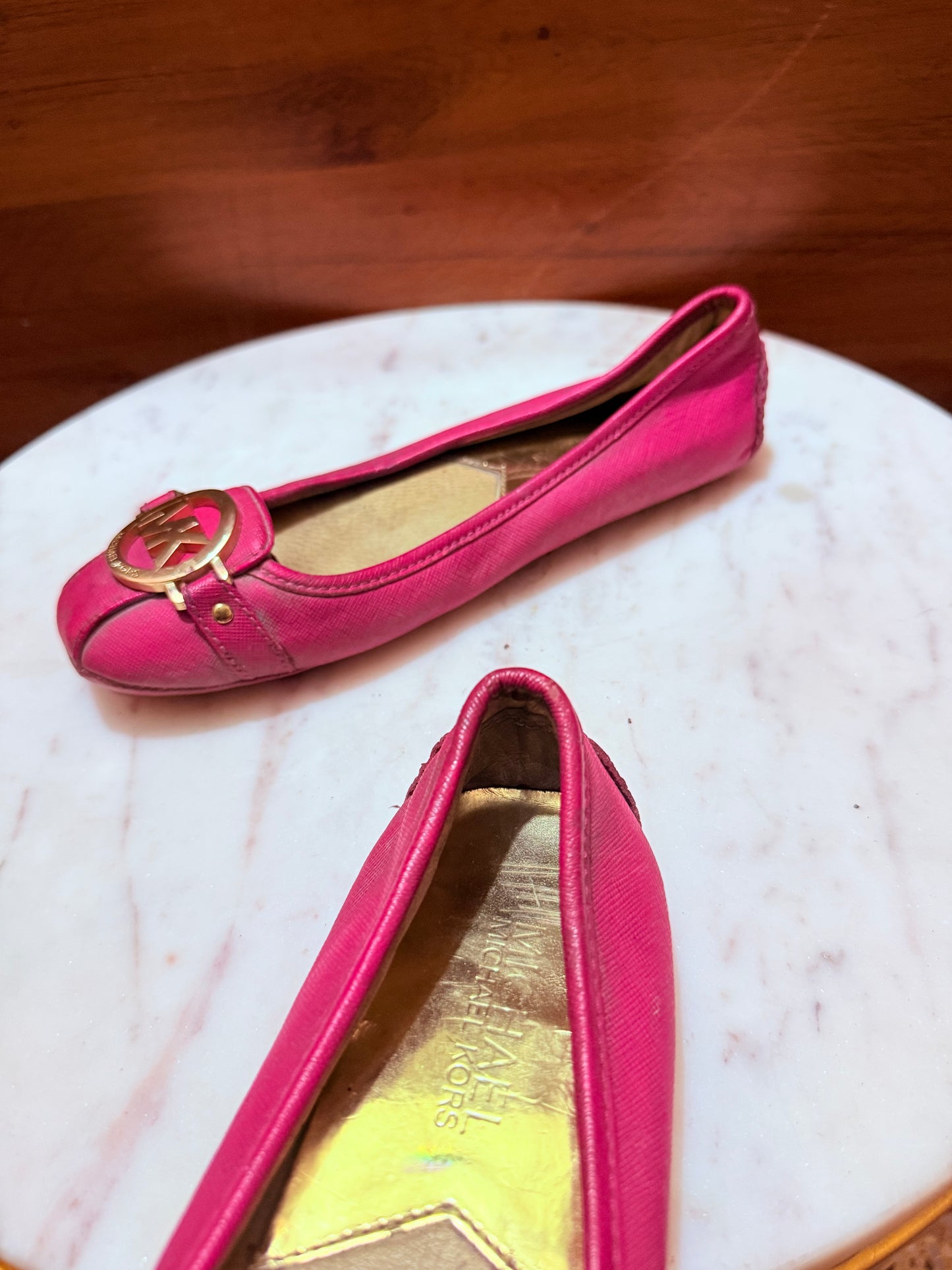 Michael Kors Fulton Logo Medallion Saffiano Leather Ballet Flats