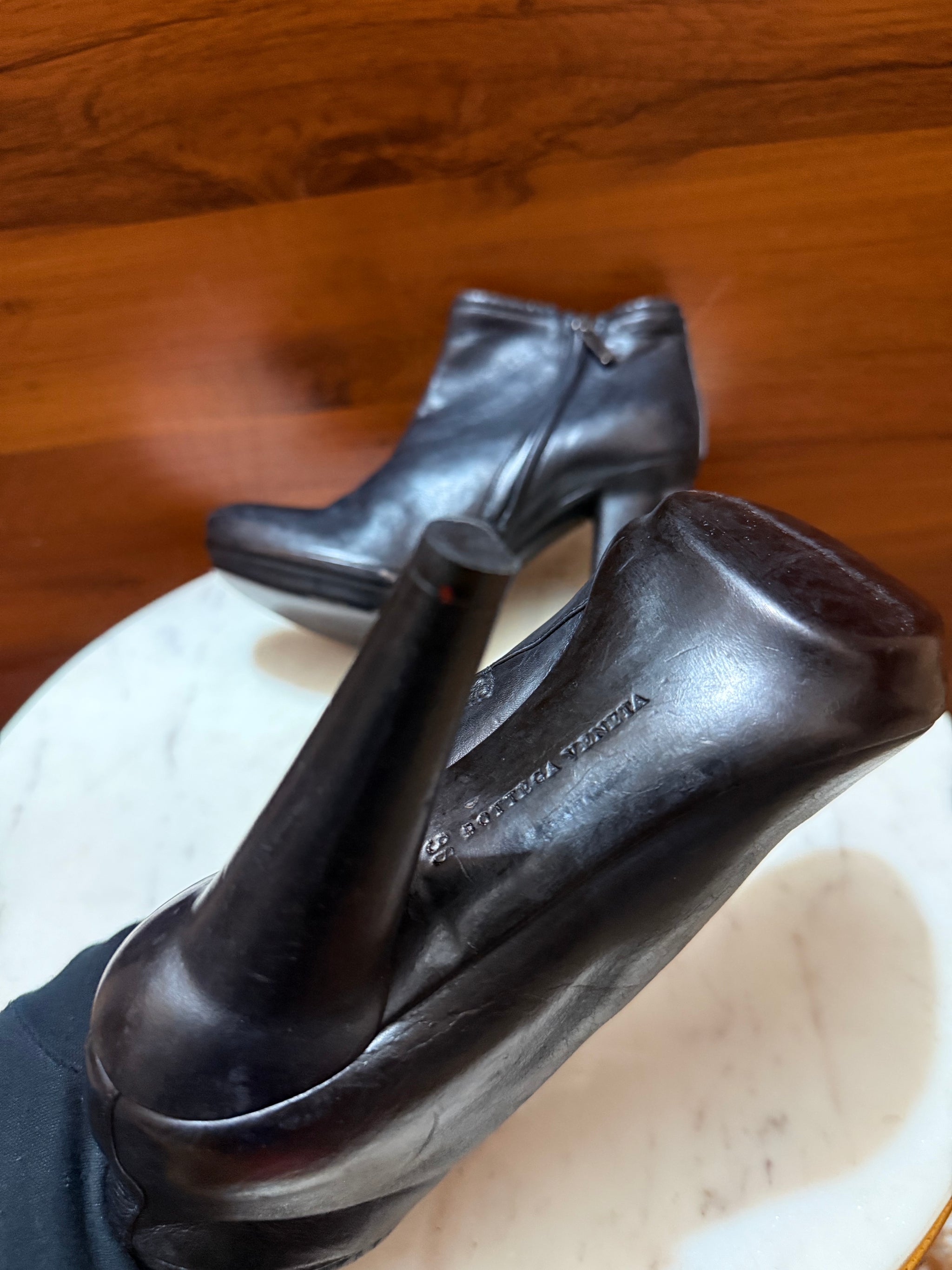 Bottega Veneta Intrecciato Trim Platform Heeled Ankle Boots