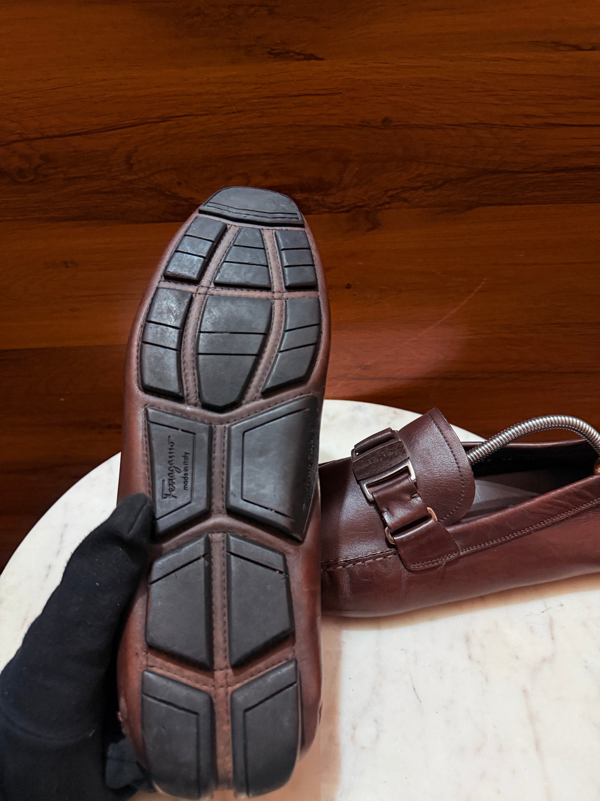 Salvatore Ferragamo Metal Bit Leather Driver Loafers